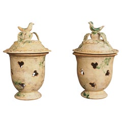Pair of Lidded Terracotta Candle Lantern Pots from Anduze, France