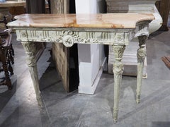 Antique French Painted Louis XVI Style Console Table with Marble Top