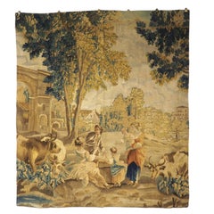 Tapisserie française d'Aubusson du XVIIIe siècle représentant une scène de parc