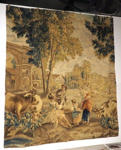 Tapisserie française d'Aubusson du XVIIIe siècle représentant une scène de parc