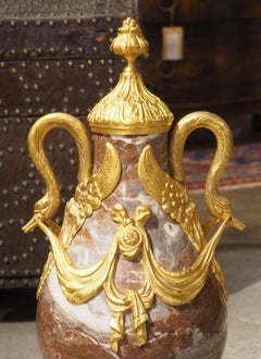 Pair of Circa 1885 Louis XVI Style French Gilt Bronze Mounted Marble Cassolettes