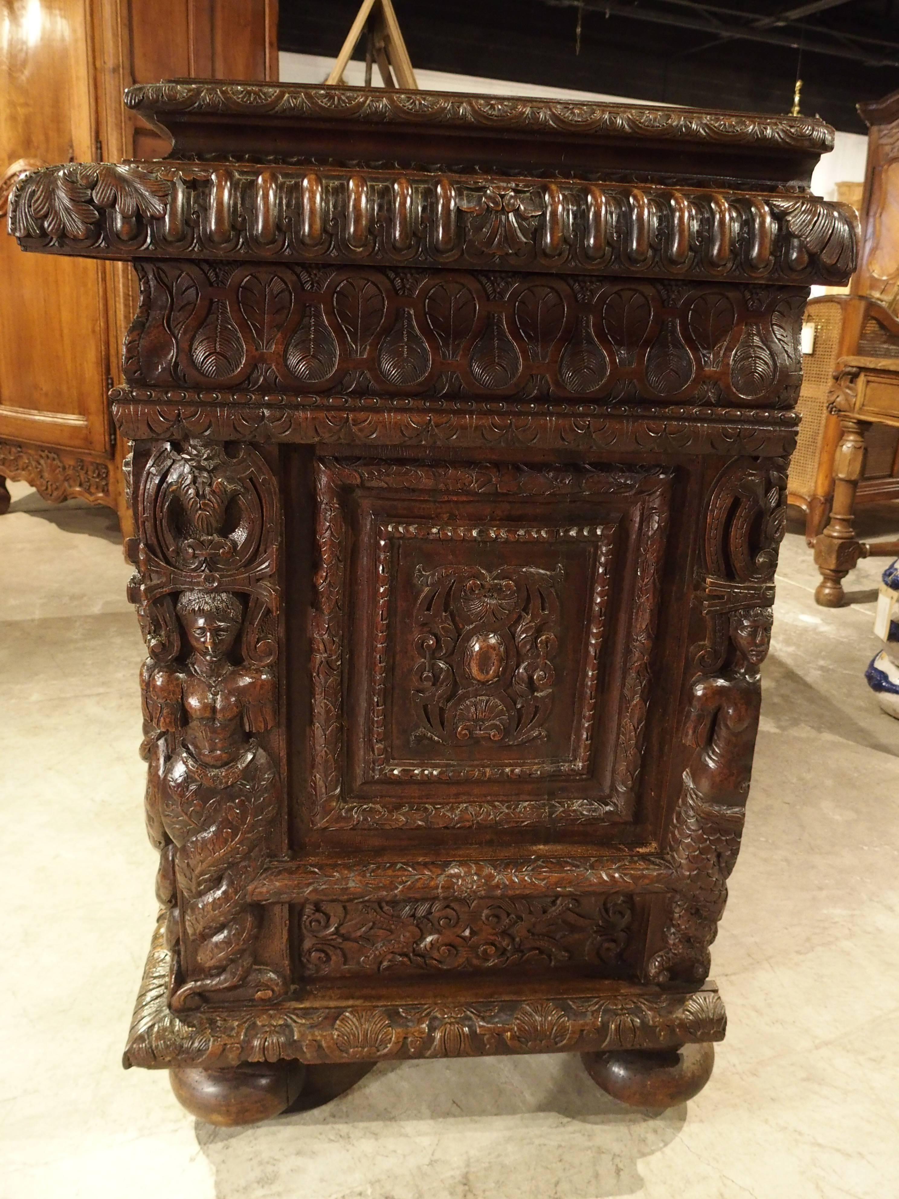 Carved Antique French Walnut Wood Renaissance Buffet