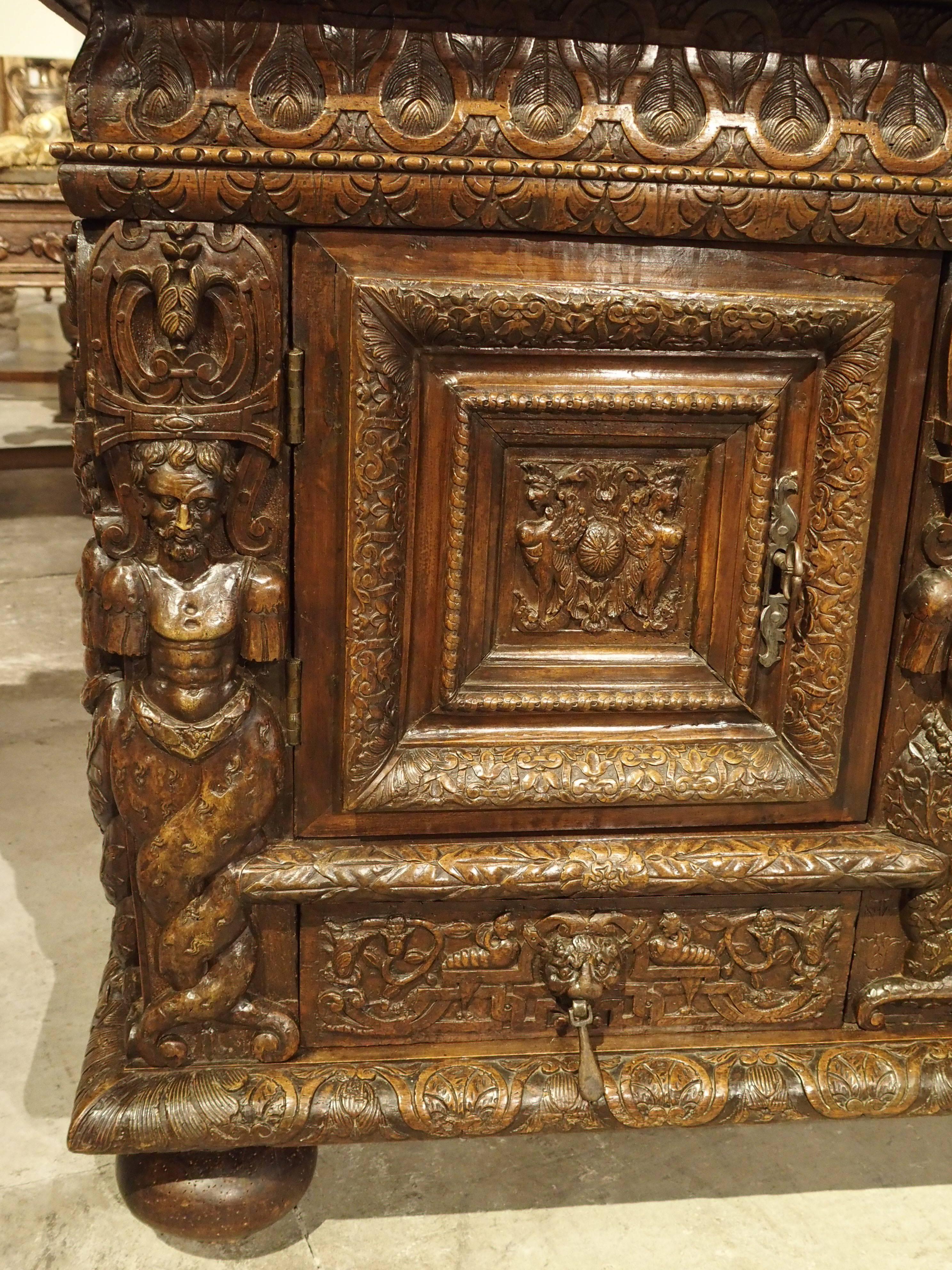 18th Century and Earlier Antique French Walnut Wood Renaissance Buffet