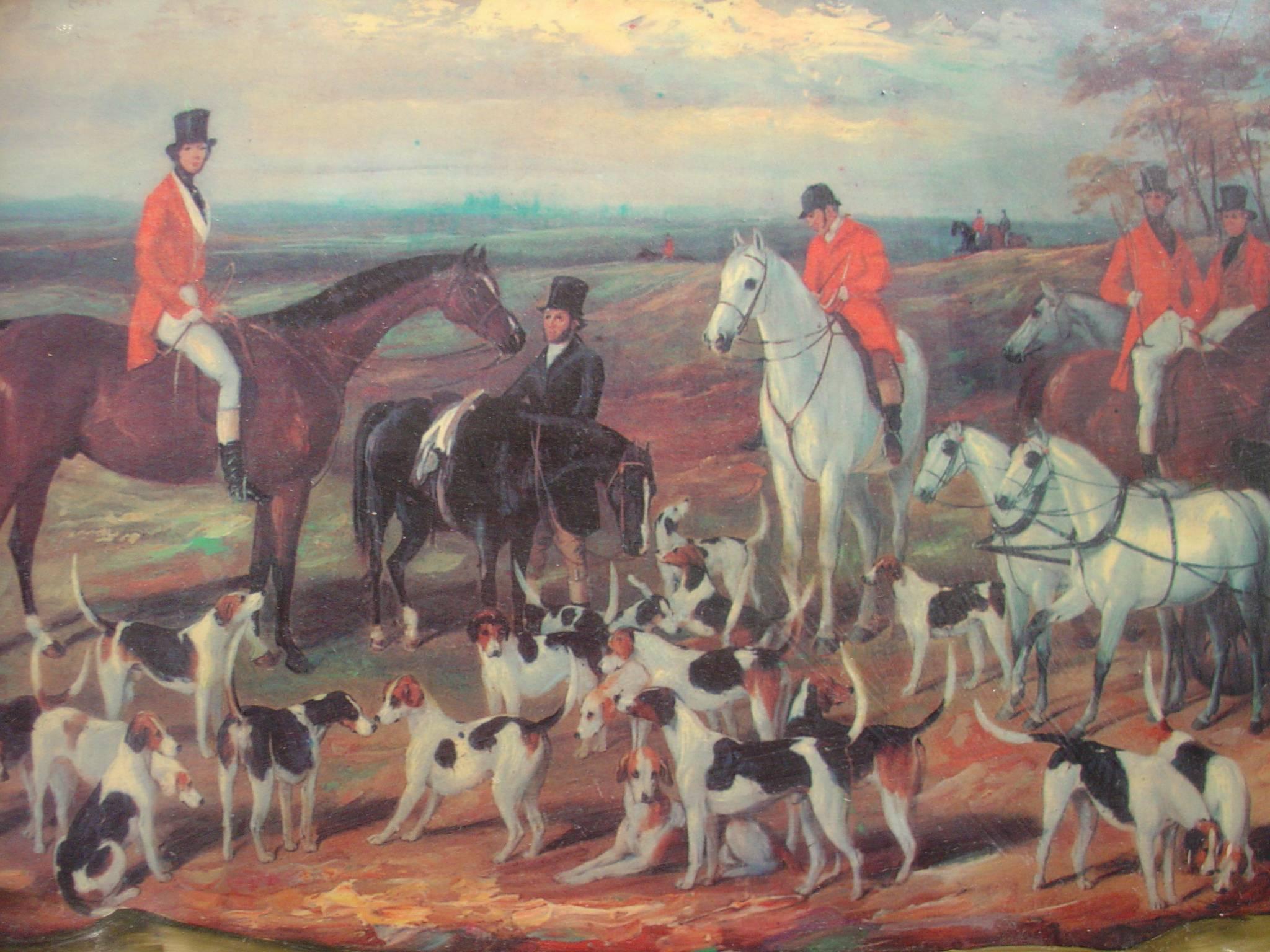 Rococo Hand-Painted French Platter Depicting an English Hunt Scene, 1900s