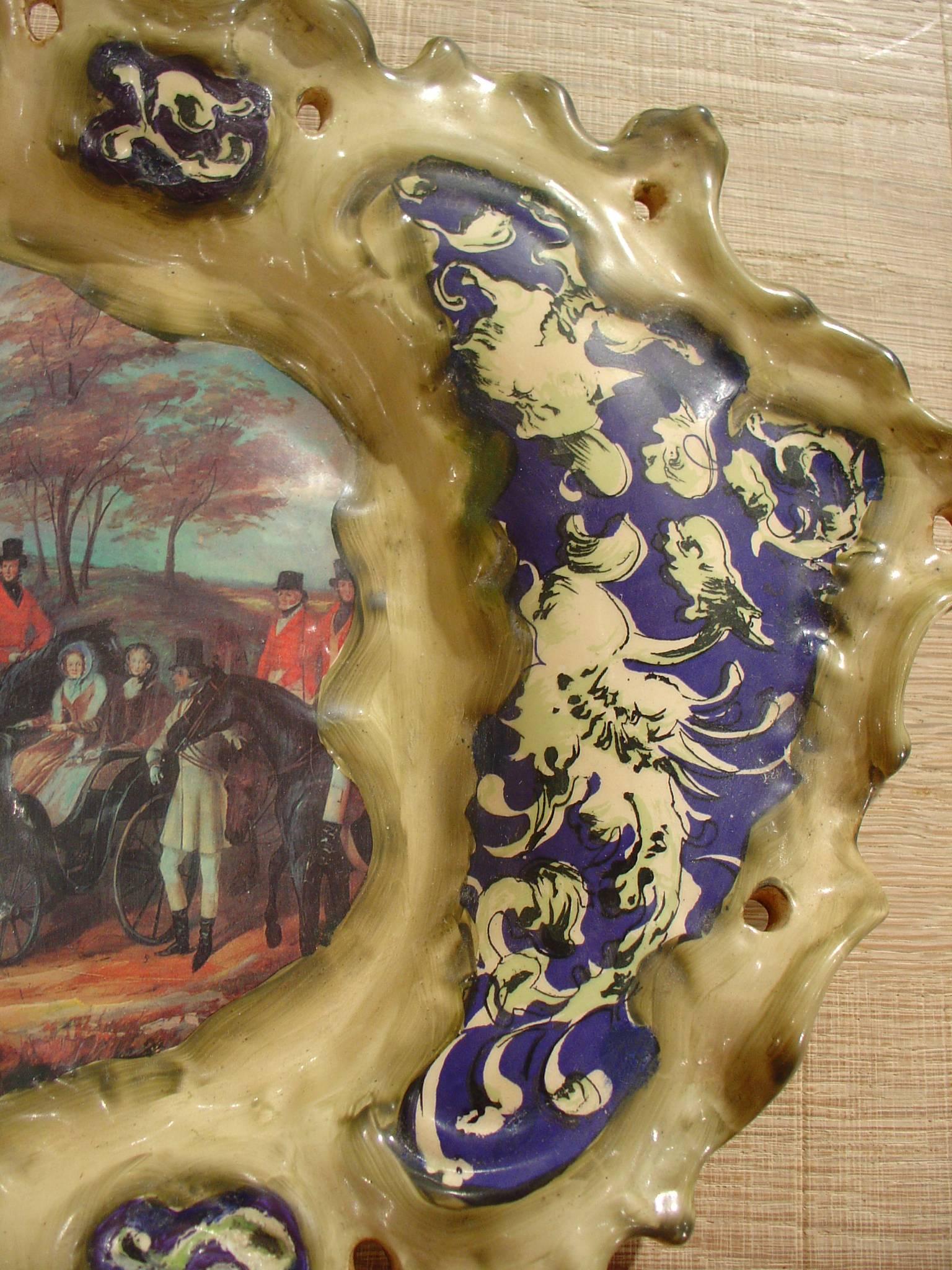 Hand-Painted French Platter Depicting an English Hunt Scene, 1900s 1