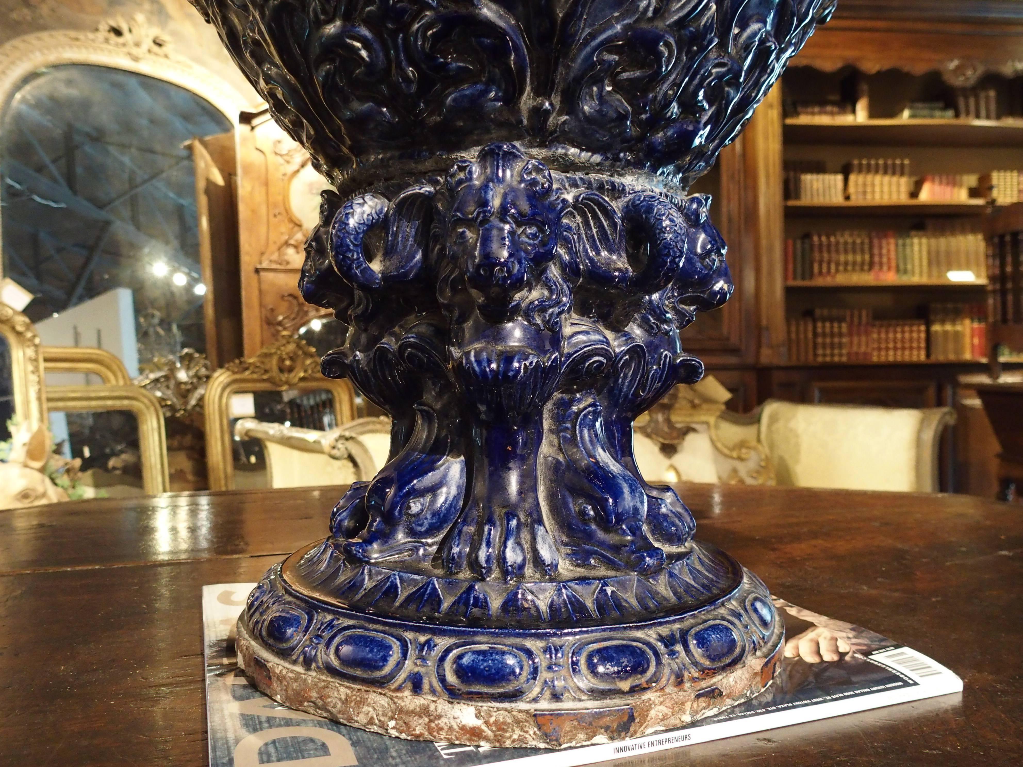 French Large 19th Century Glazed Terracotta Vase from France
