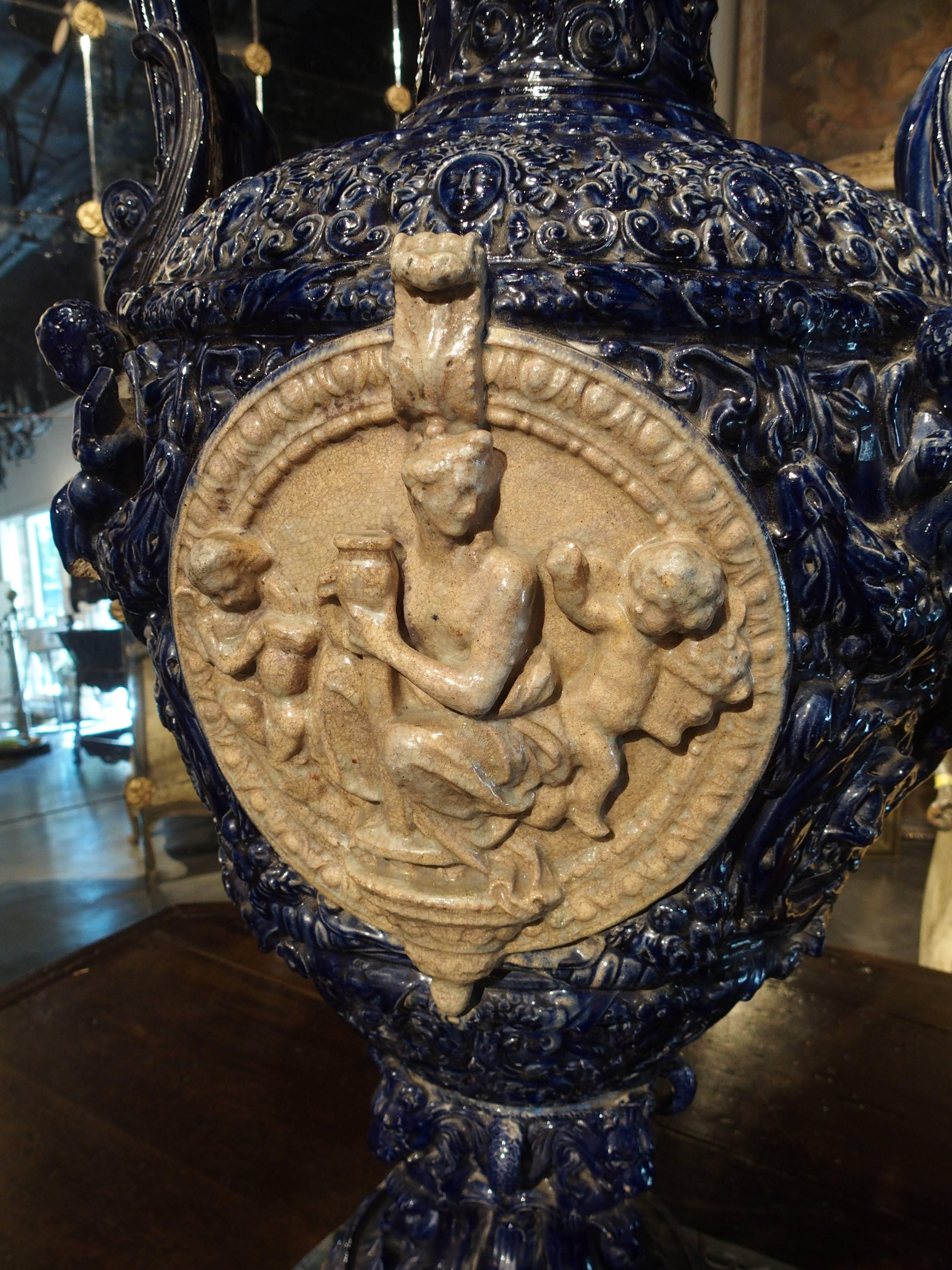 Large 19th Century Glazed Terracotta Vase from France 1