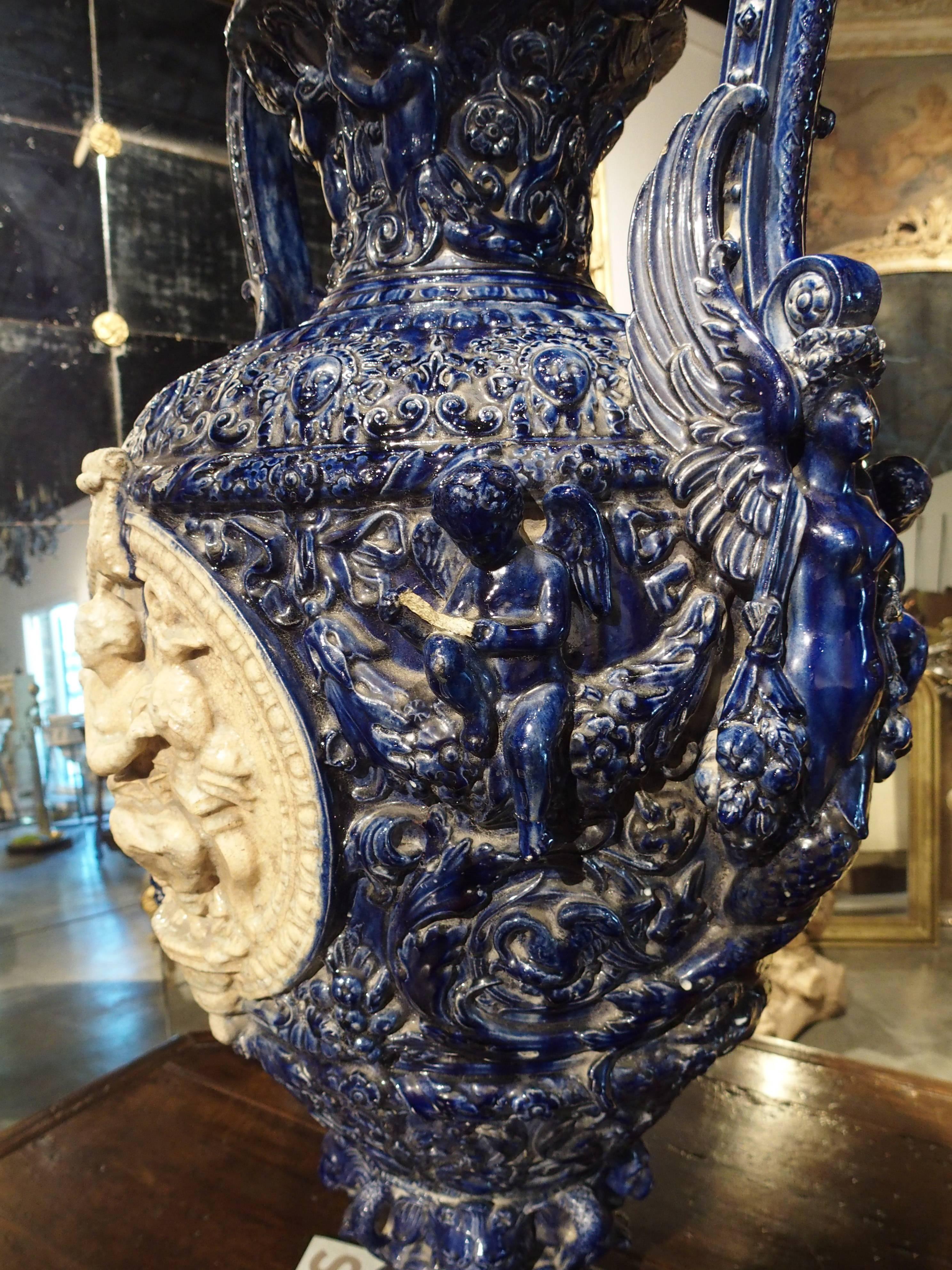 Large 19th Century Glazed Terracotta Vase from France 2