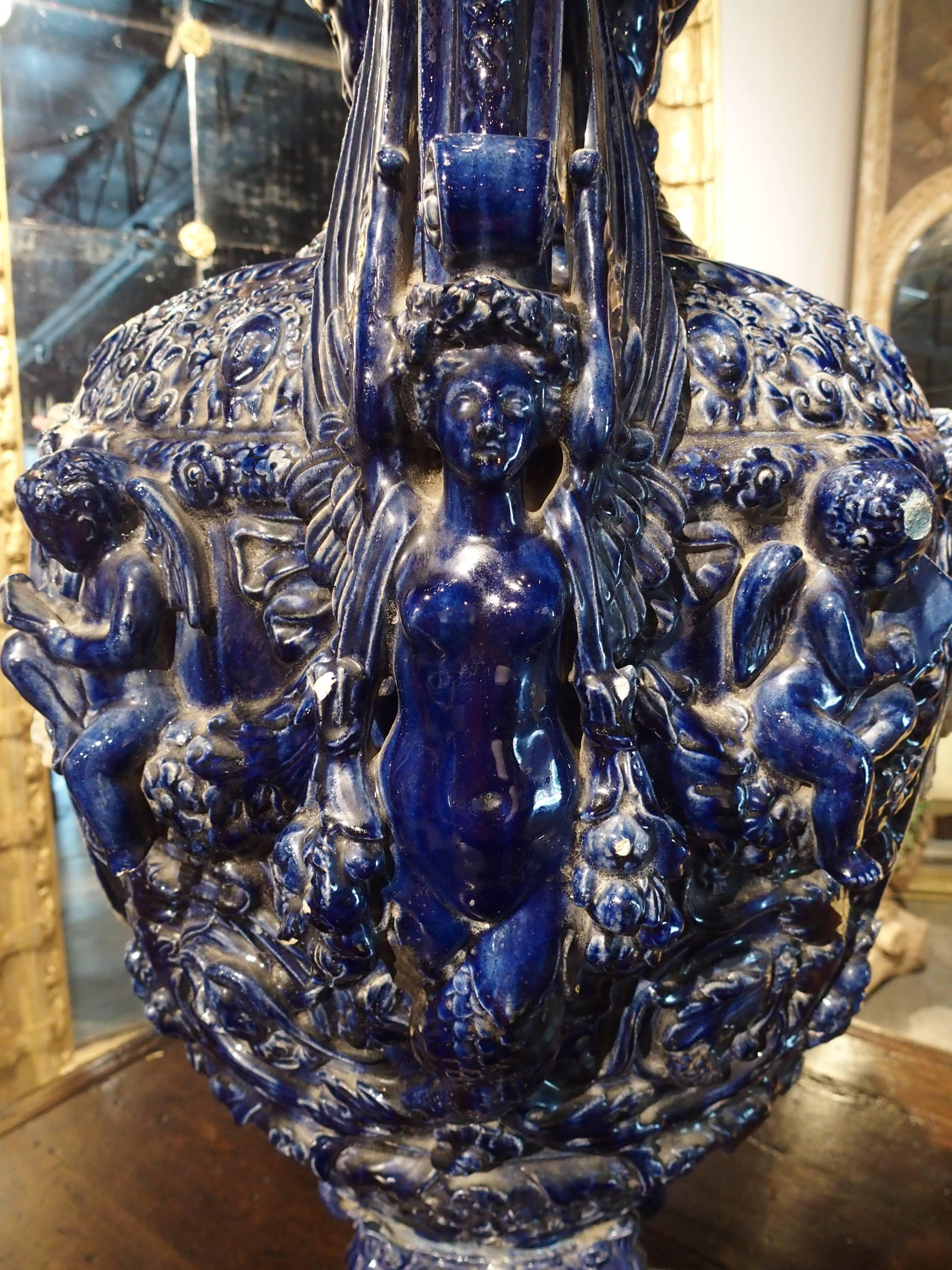 Large 19th Century Glazed Terracotta Vase from France 3