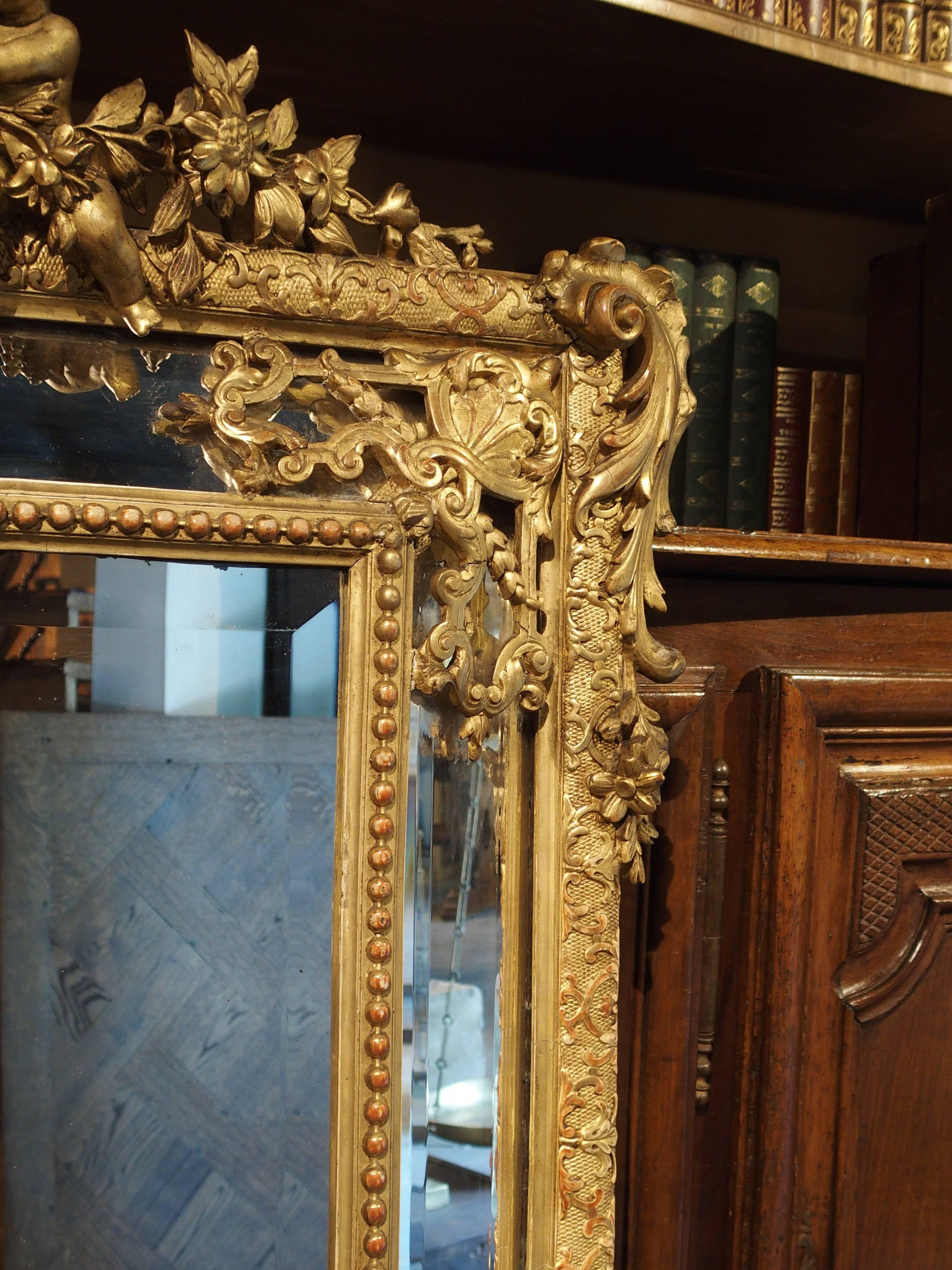 Antique Louis XVI Style Giltwood Parcloses Mirror from France, 1800s In Good Condition In Dallas, TX