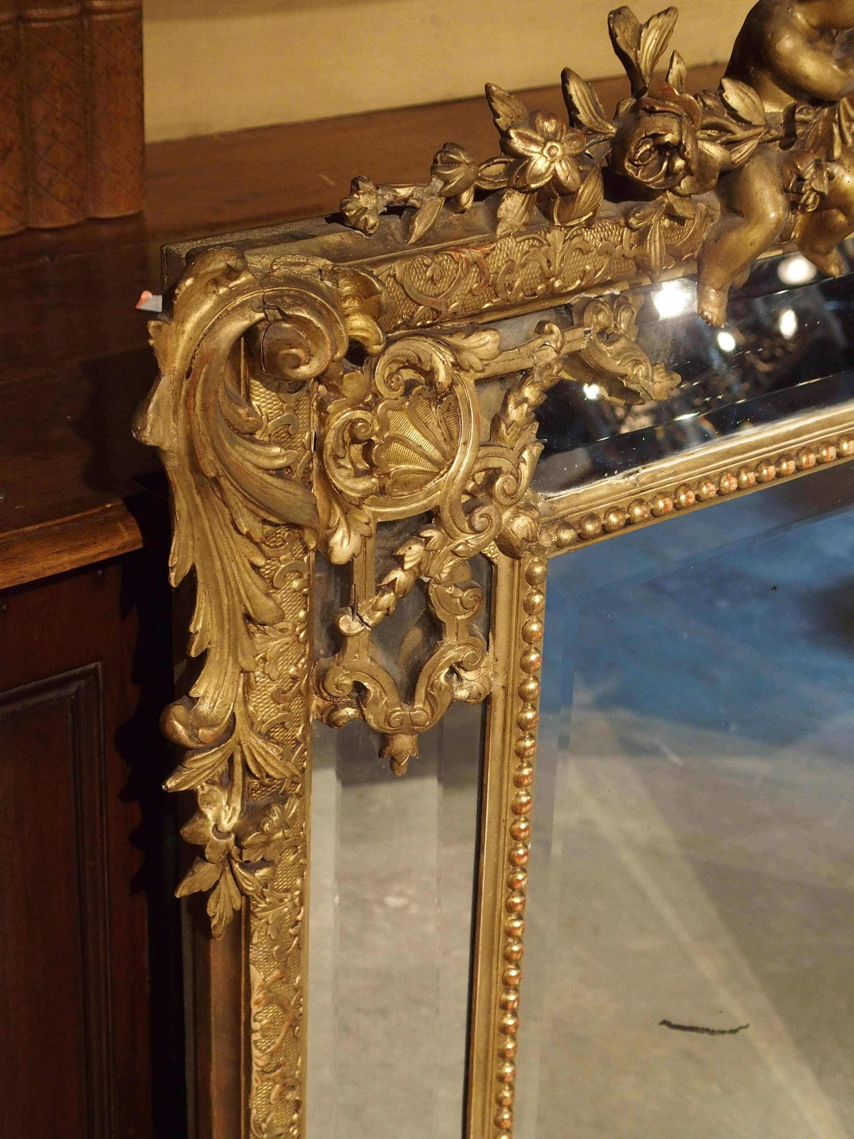 Antique Louis XVI Style Giltwood Parcloses Mirror from France, 1800s 2