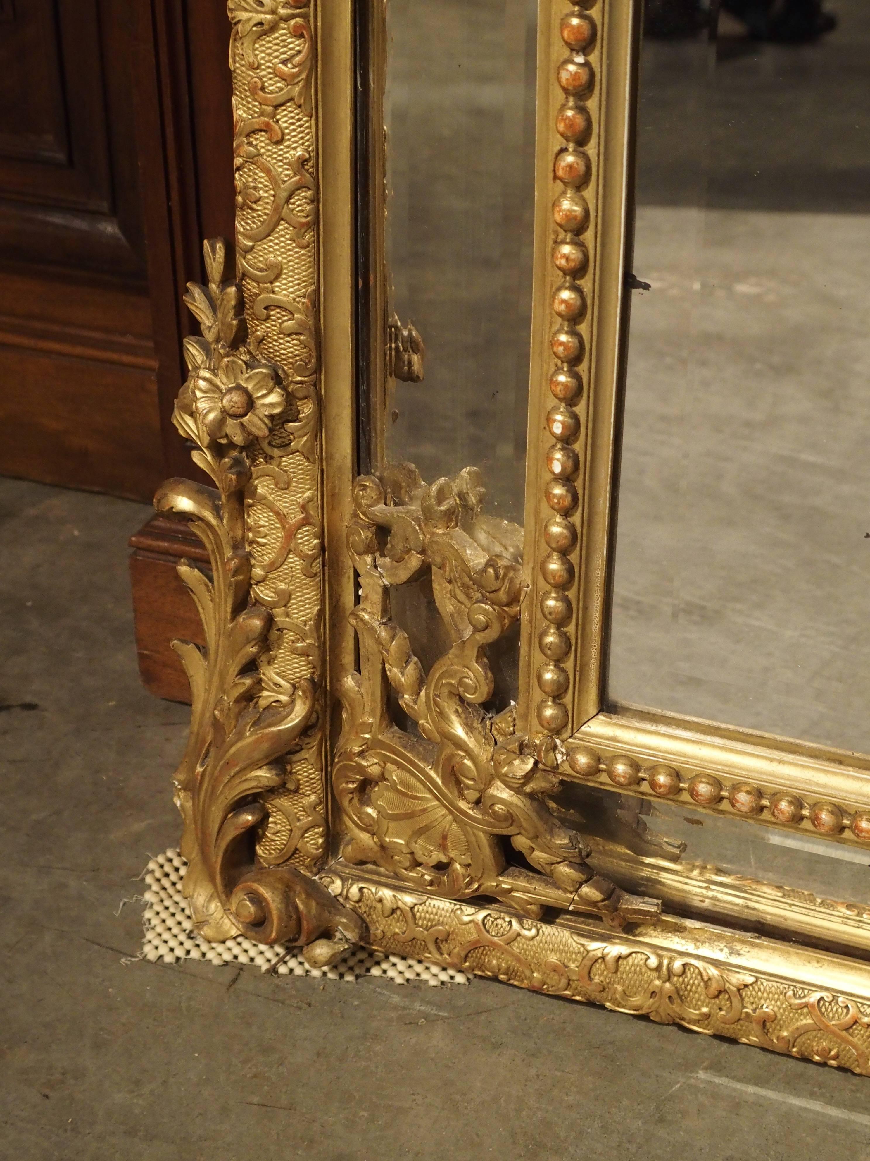 Antique Louis XVI Style Giltwood Parcloses Mirror from France, 1800s 3