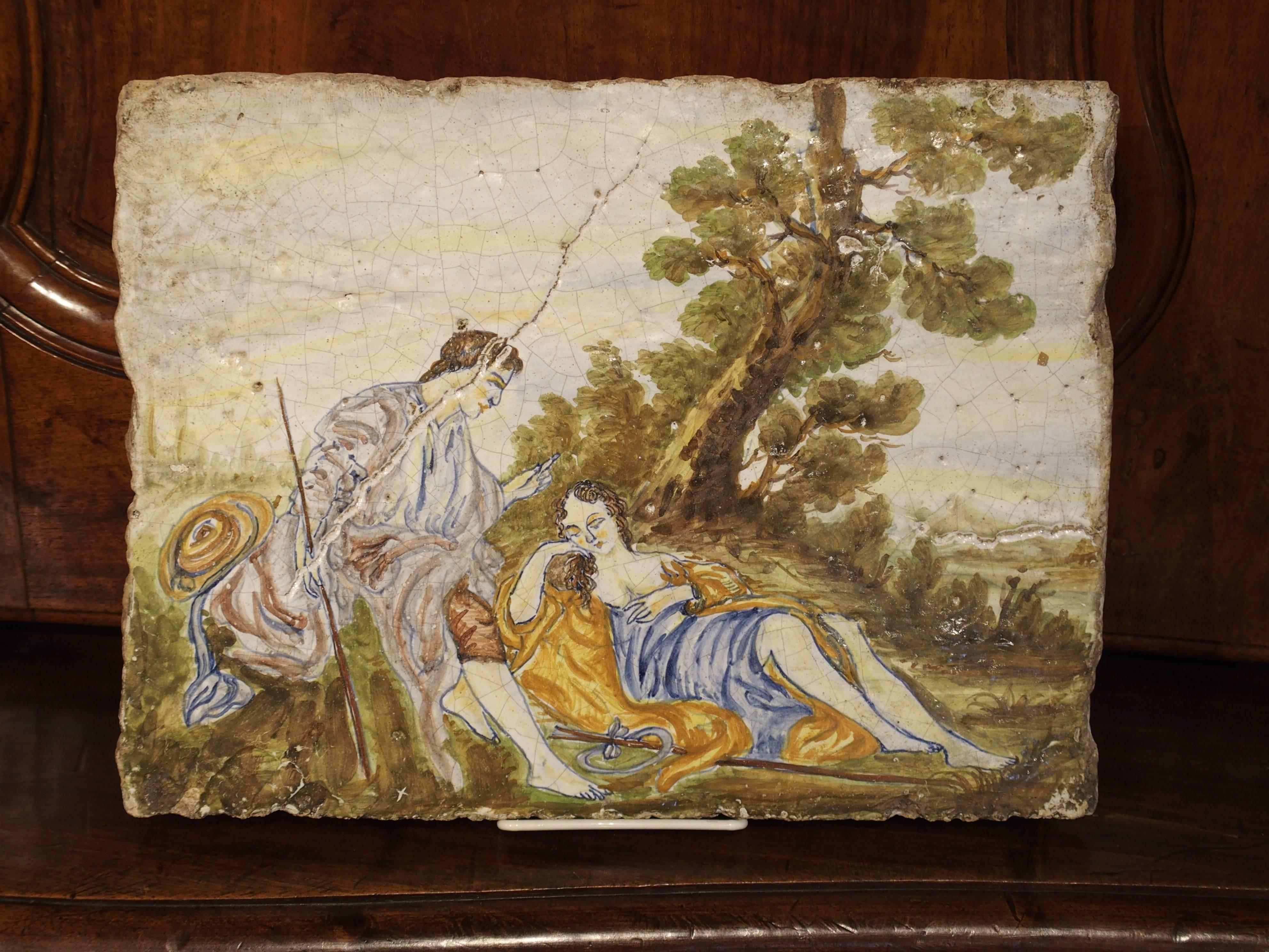 Italian Antique Painted Tile from Italy, 17th Century