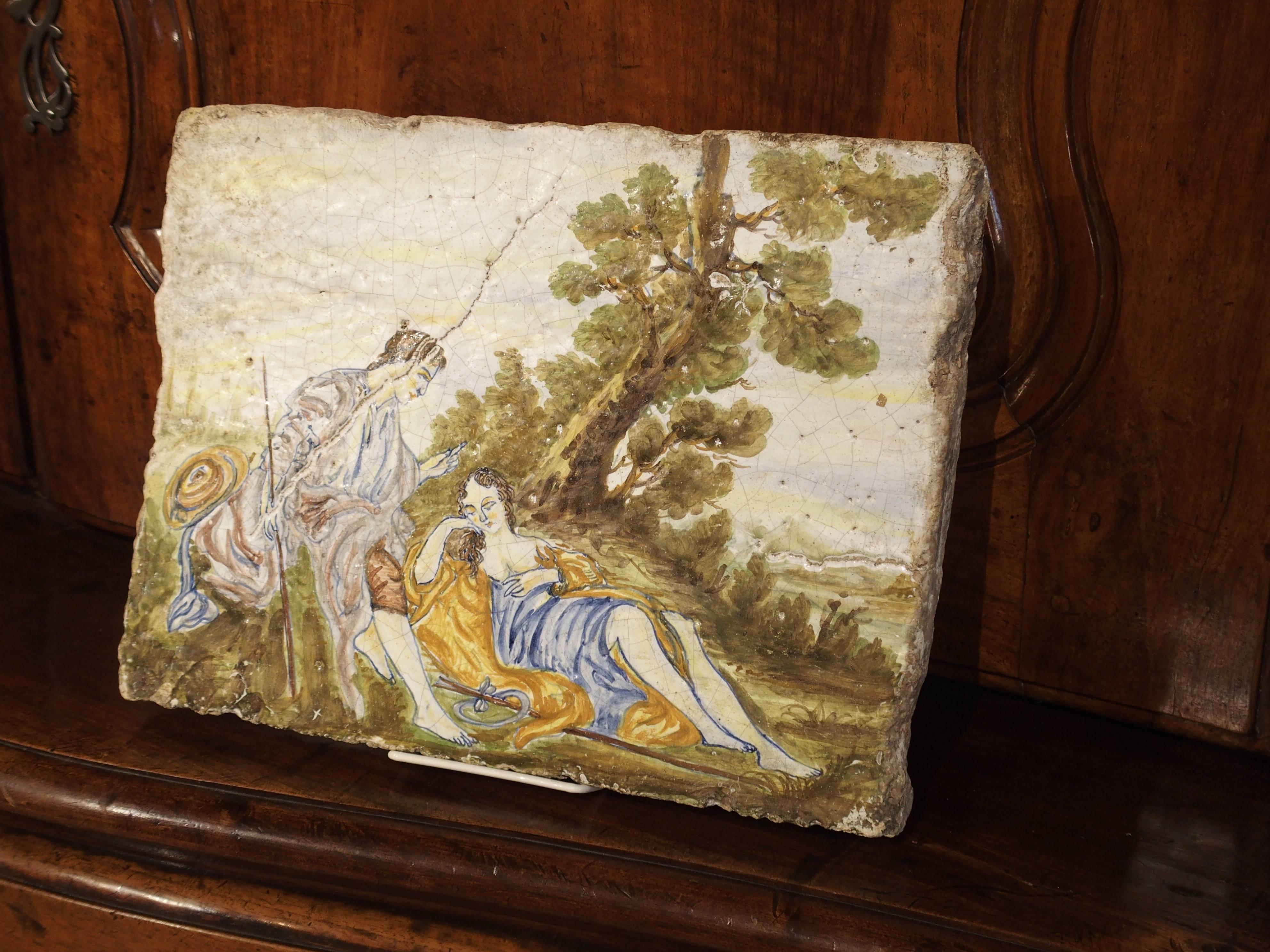 18th Century and Earlier Antique Painted Tile from Italy, 17th Century