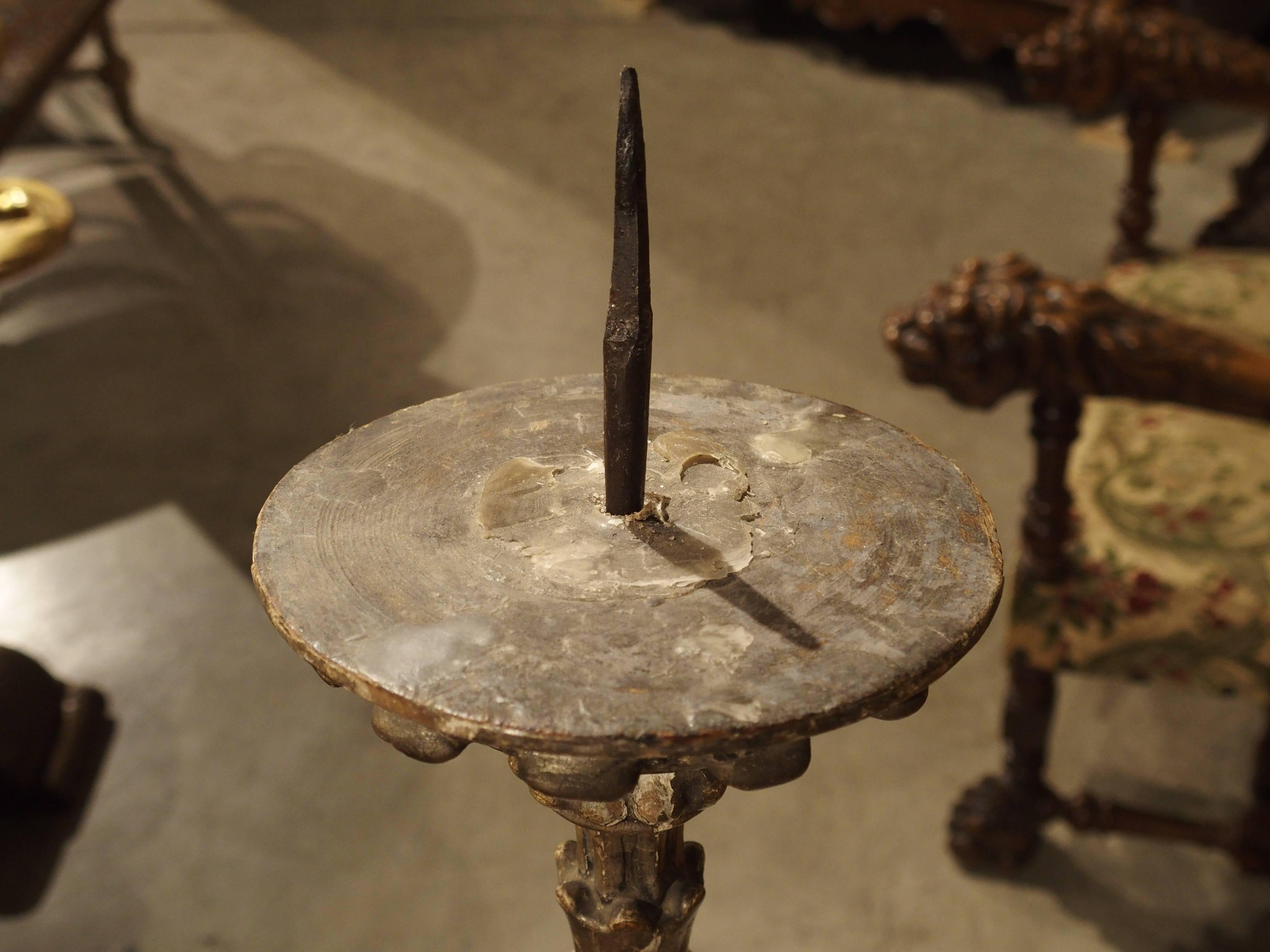 Wood Pair of 17th Century Italian Giltwood Candlesticks