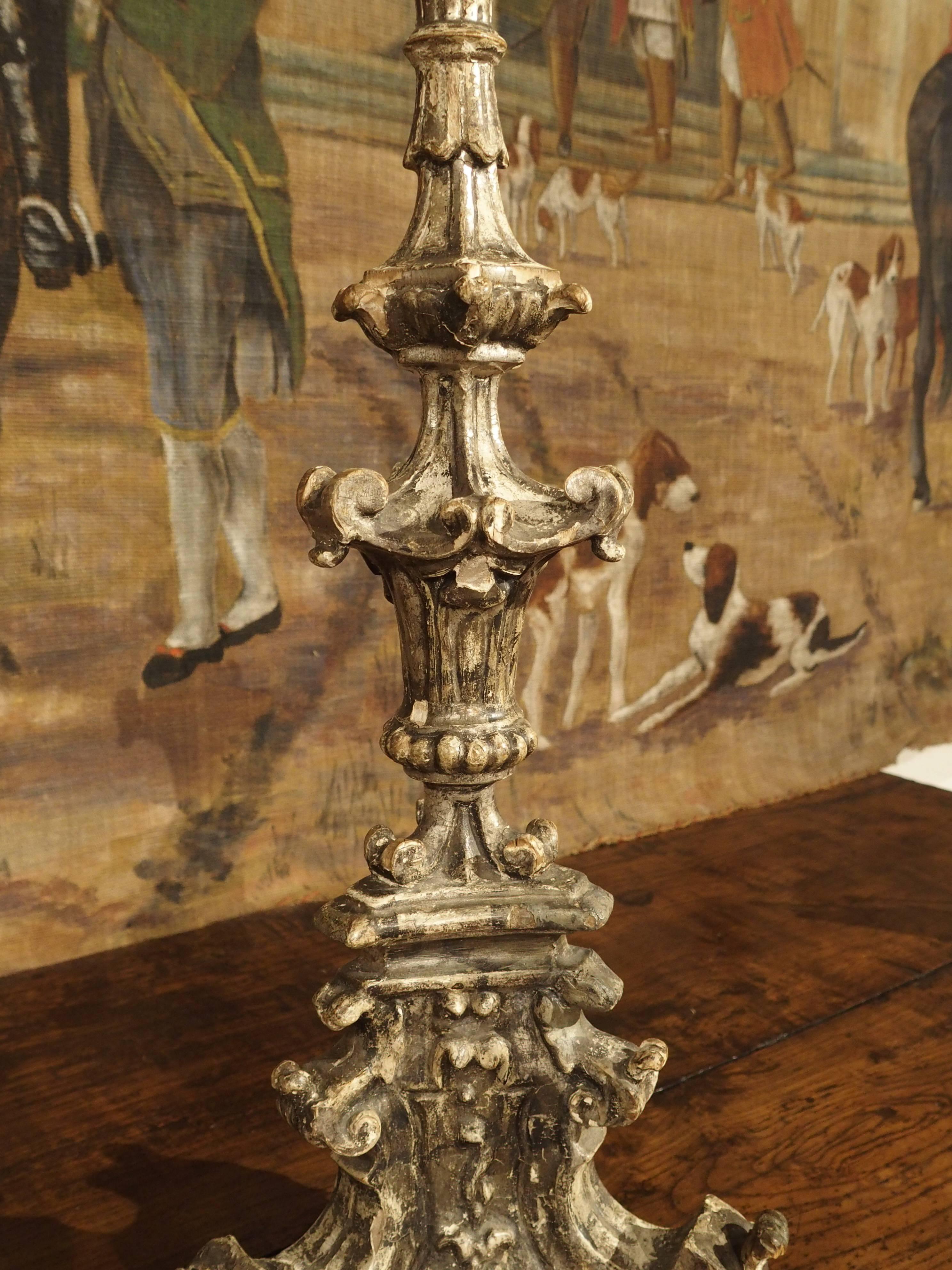 Pair of 17th Century Italian Giltwood Candlesticks 2