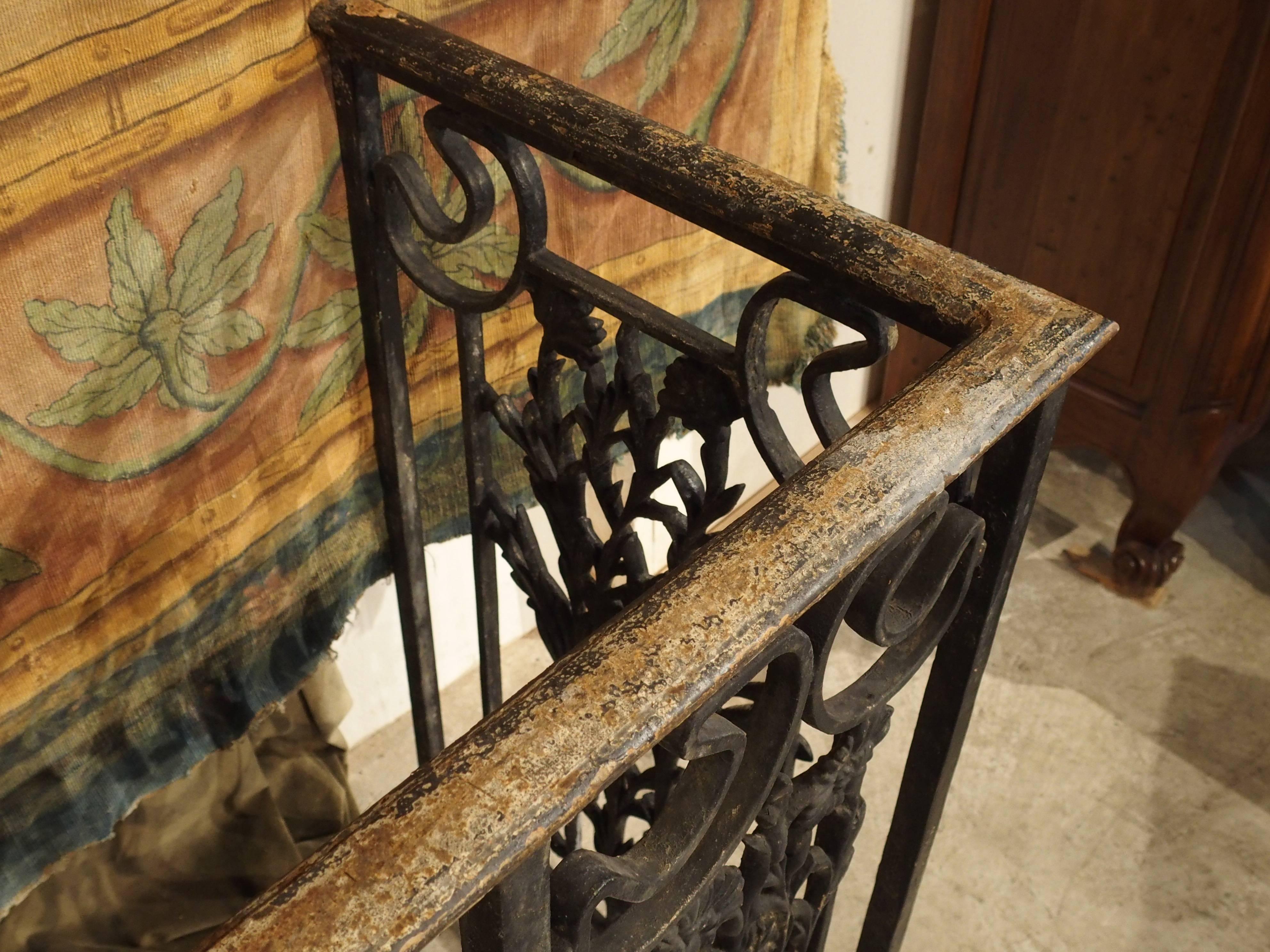 Art Nouveau Antique Forged and Cast Iron French Balcony Gate/Console, circa 1900