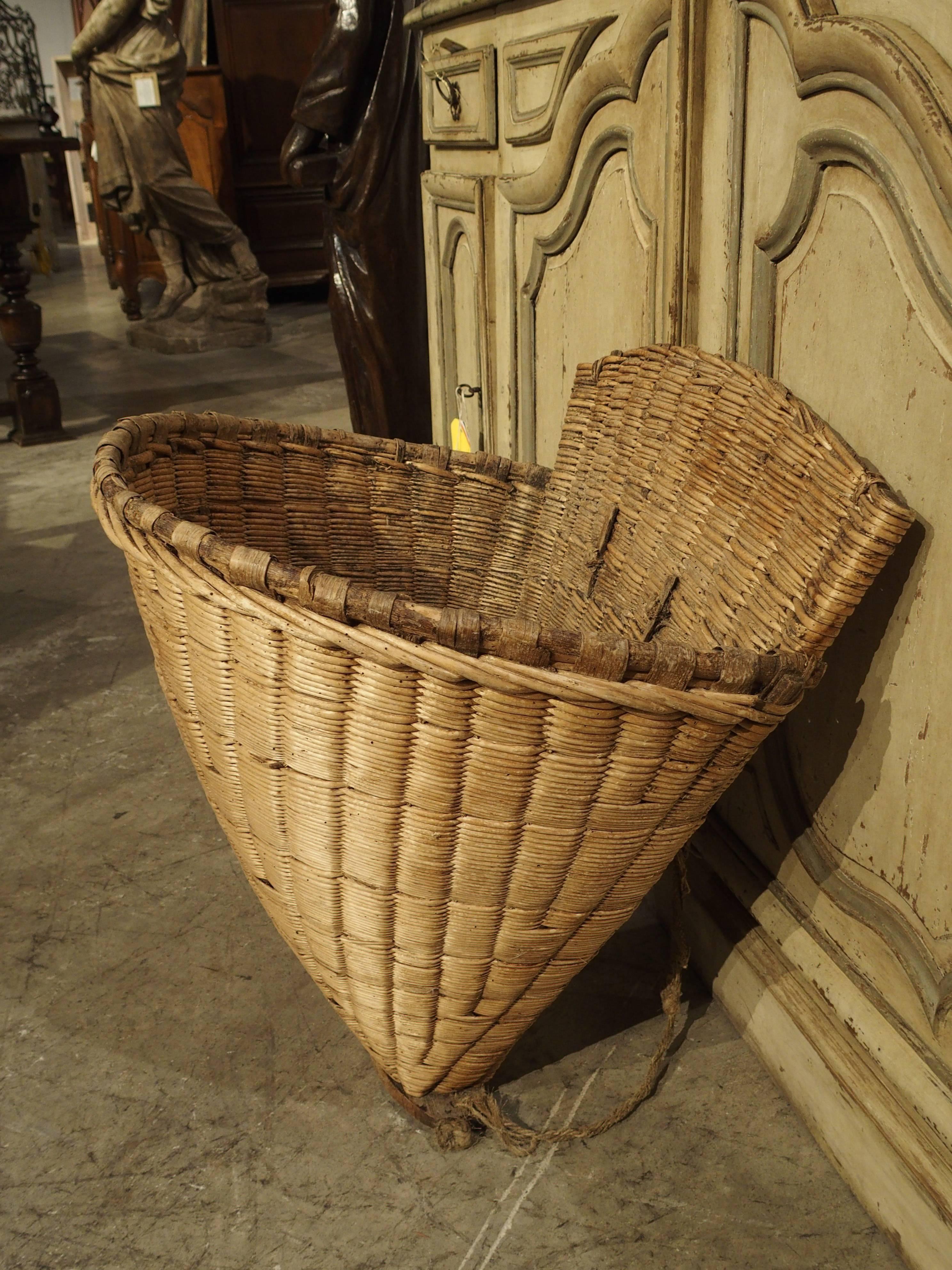 Straw Antique Wine Grape Basket from France, circa 1900