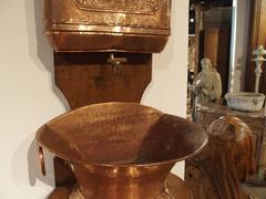 Antique French Copper Lavabo with Original Wood Mount, circa 1850