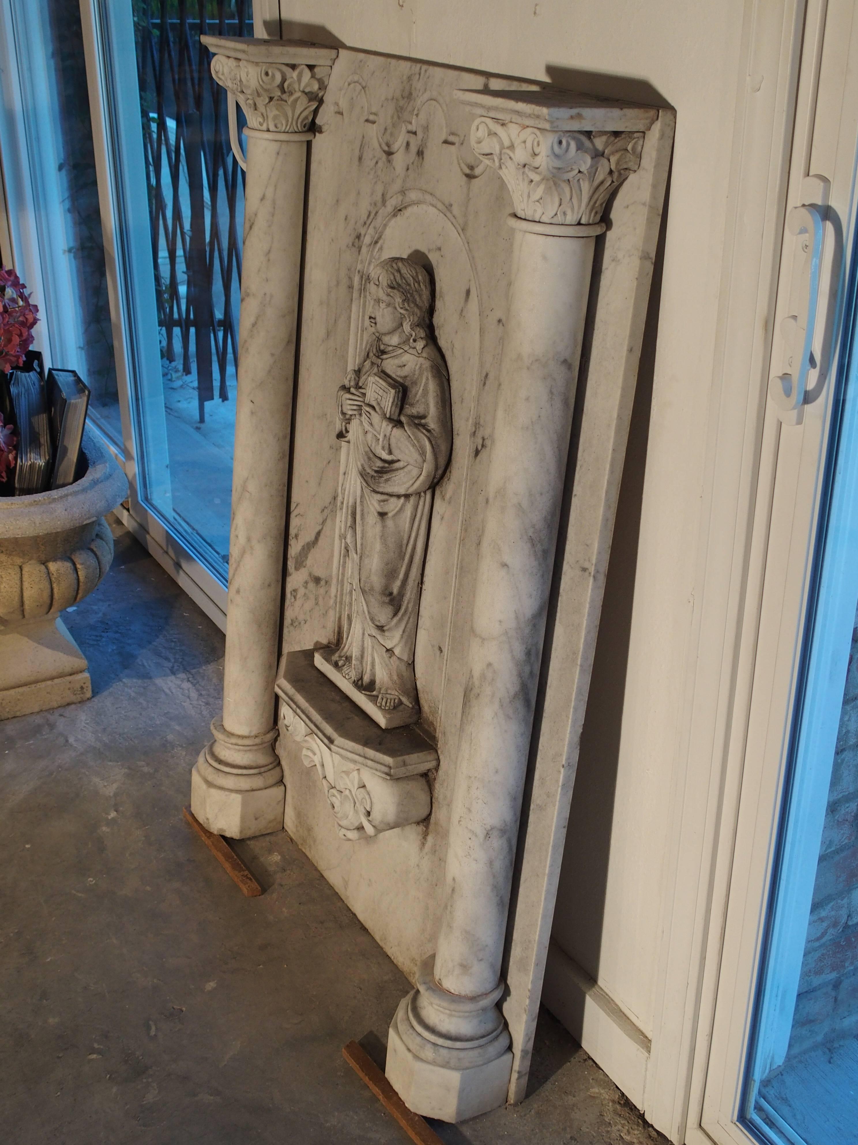 Large Antique Carrara Marble Plaque of a Saint In Good Condition In Dallas, TX
