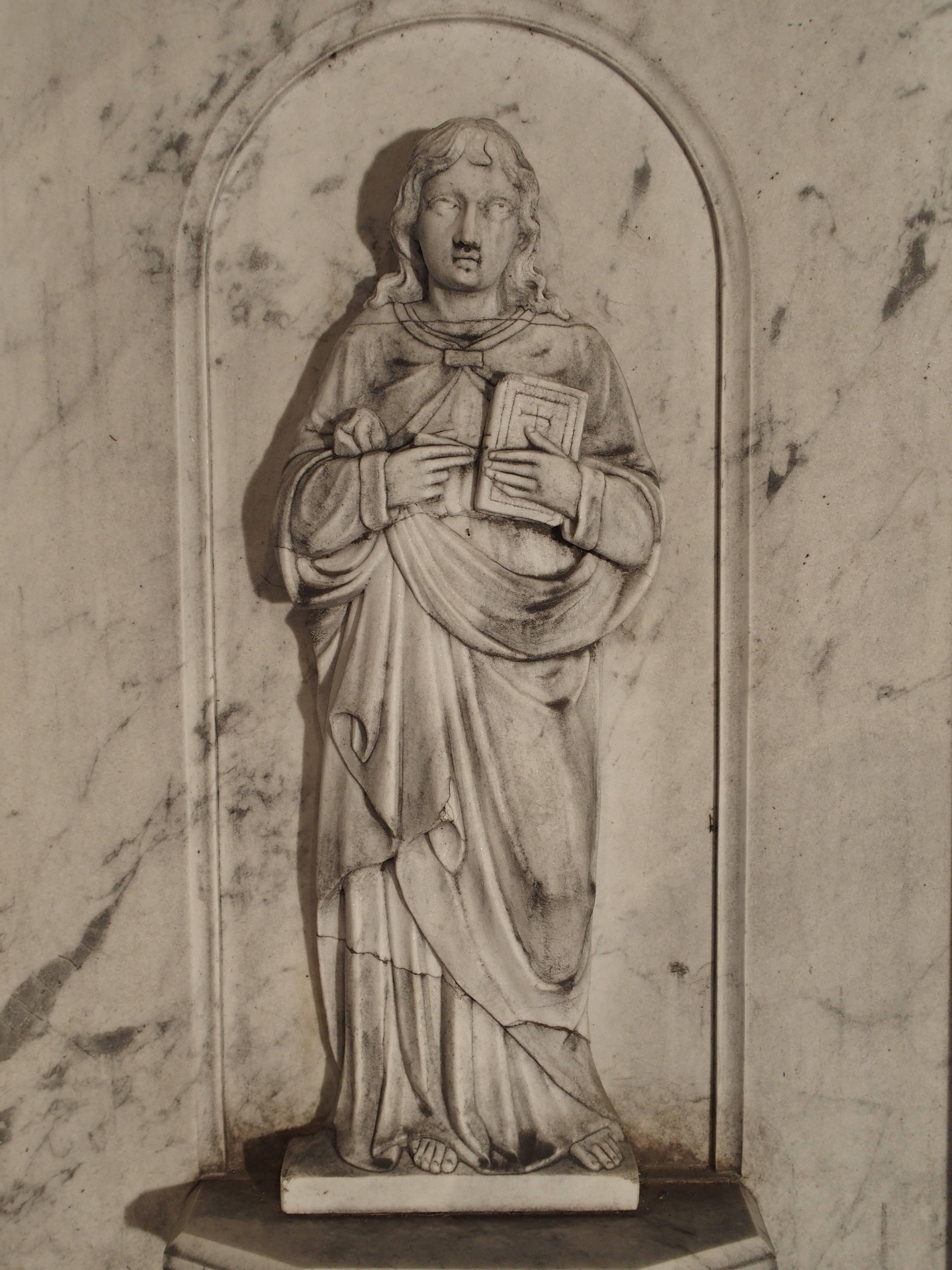 Large Antique Carrara Marble Plaque of a Saint 1