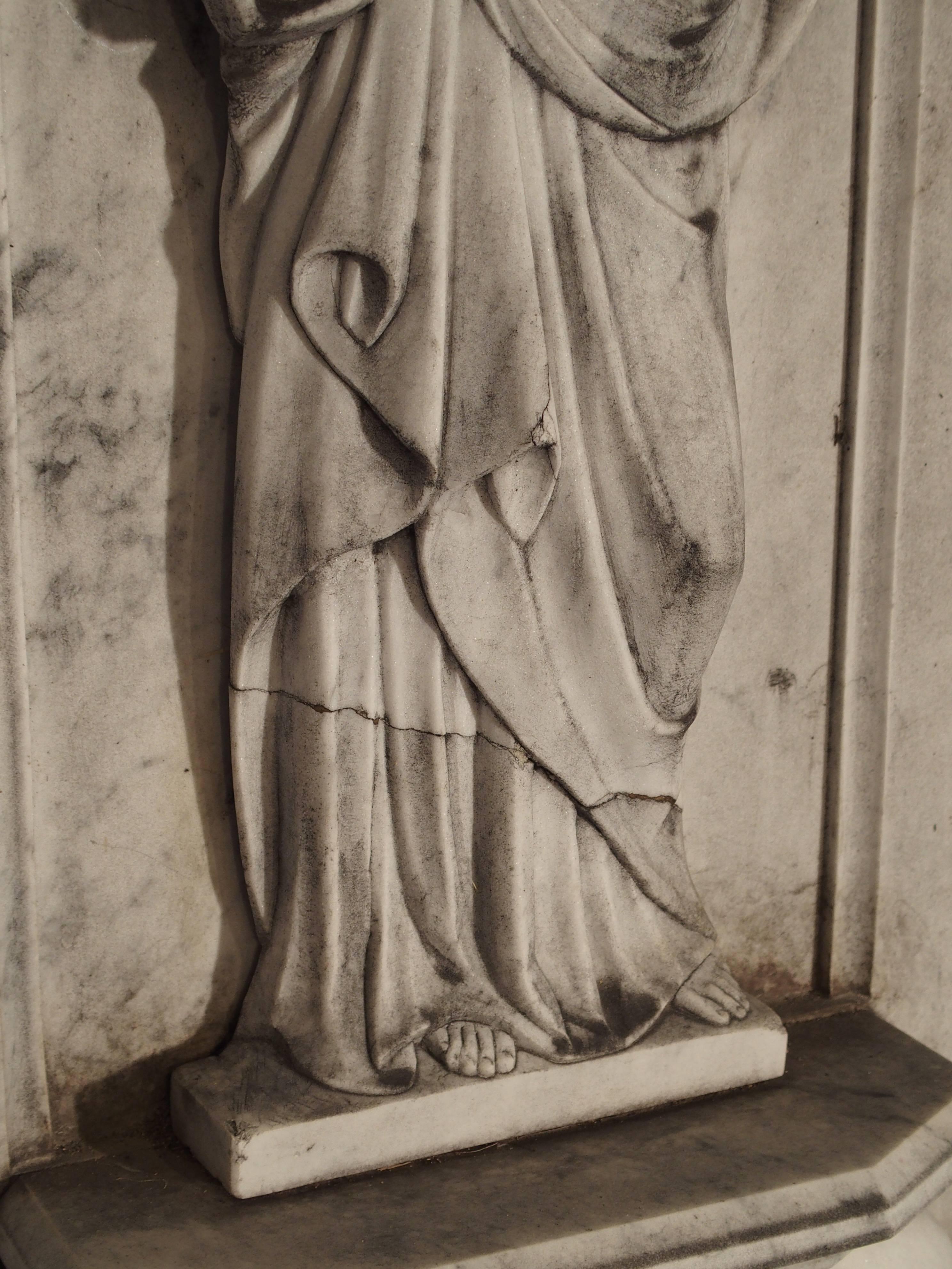 Large Antique Carrara Marble Plaque of a Saint 3
