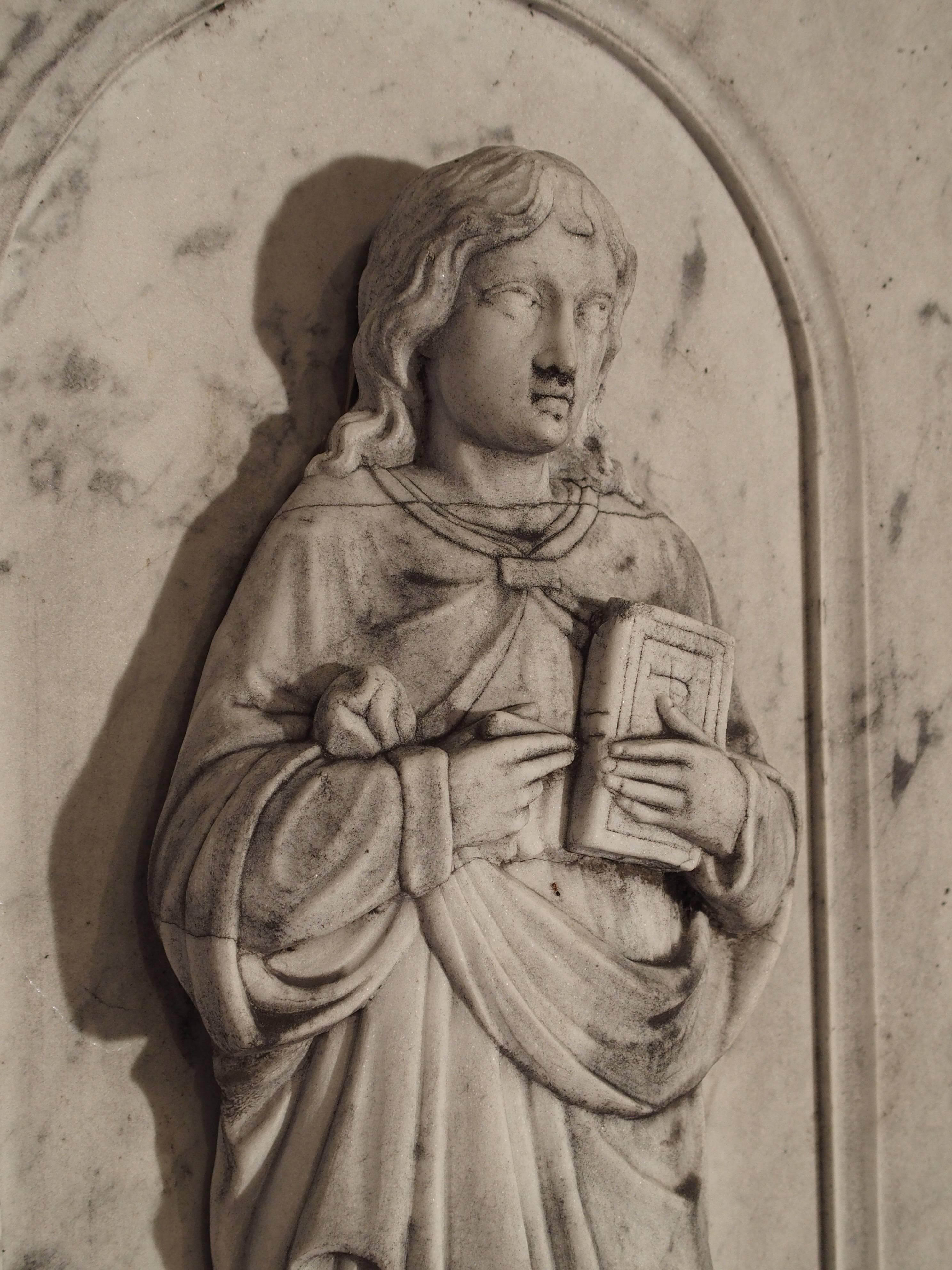 Large Antique Carrara Marble Plaque of a Saint 4