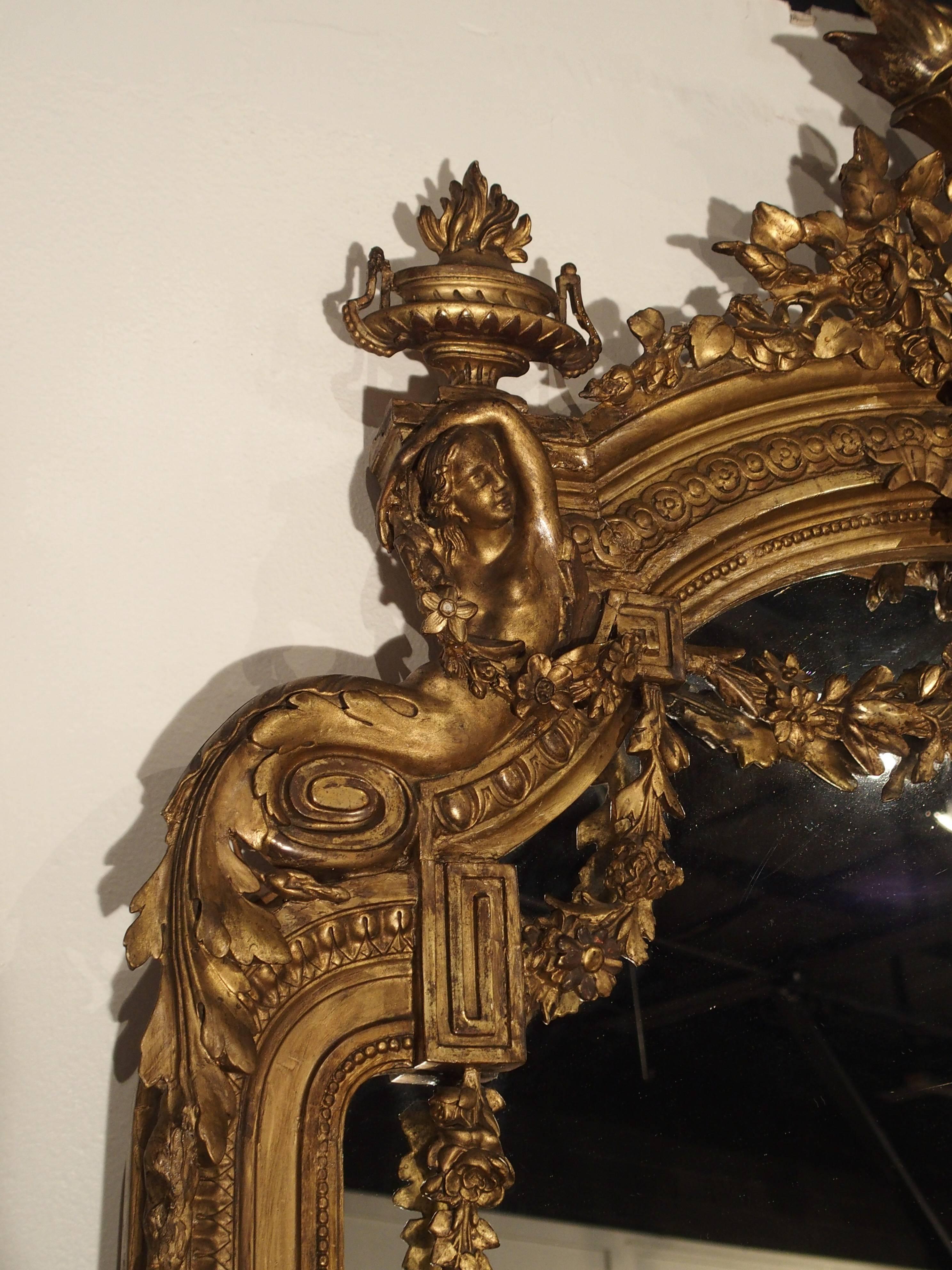 Antique Giltwood Louis XVI Style Mirror from France, circa 1870 In Good Condition In Dallas, TX