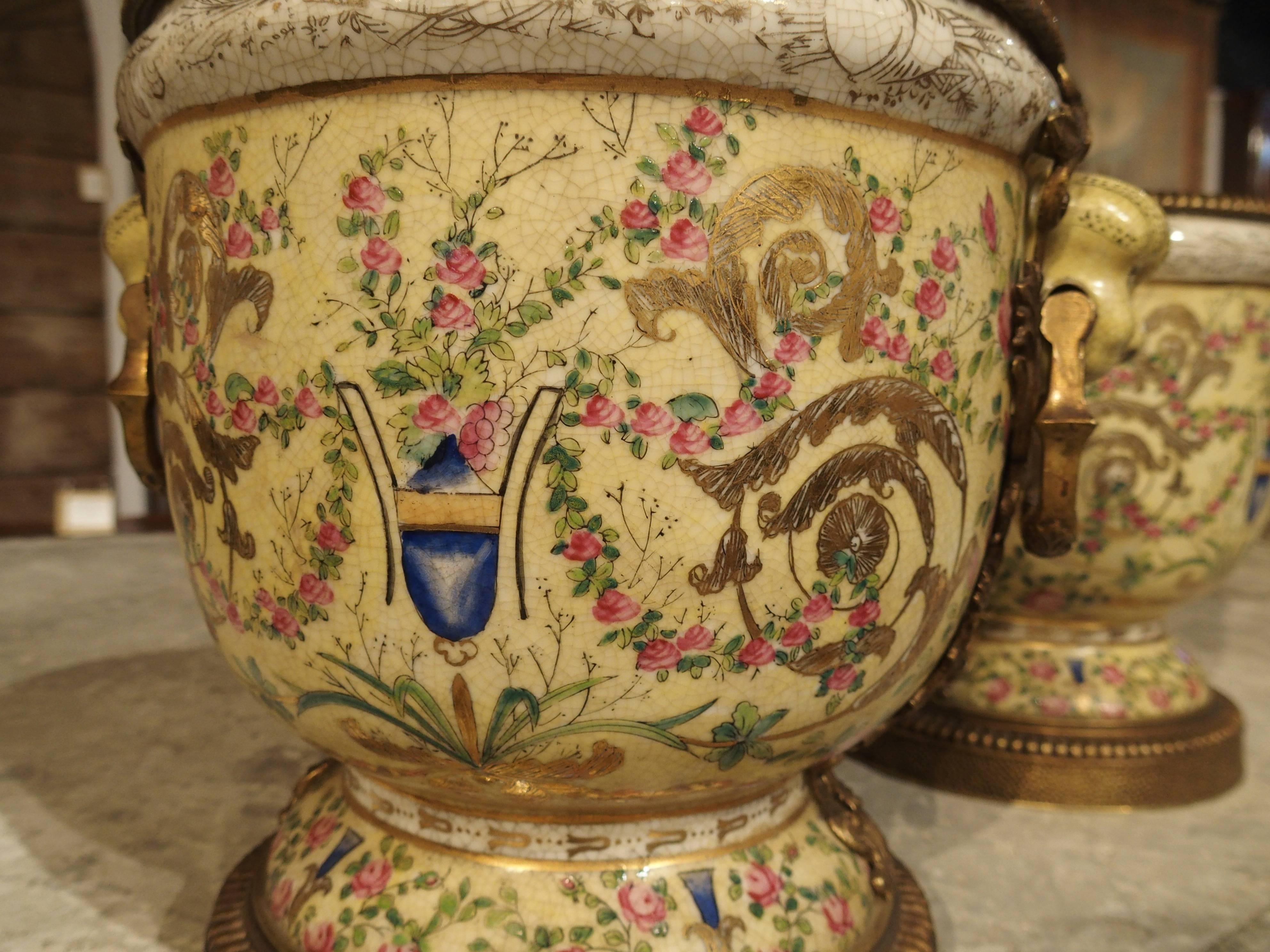 Pair of Painted Porcelain Urns with Gilt Mounts, 20th Century 2