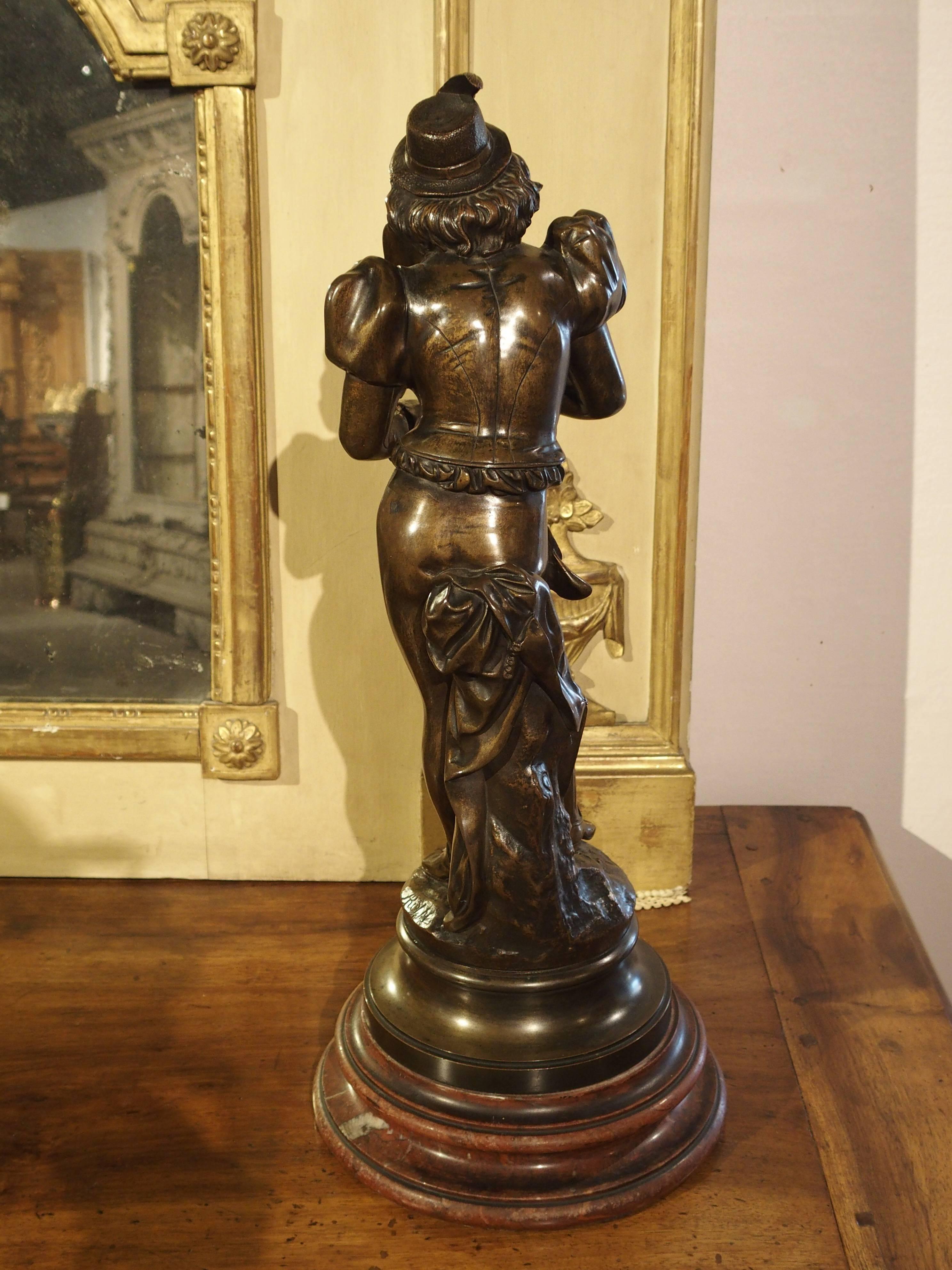 Antique European Patinated Bronze Statue on Marble Base 2