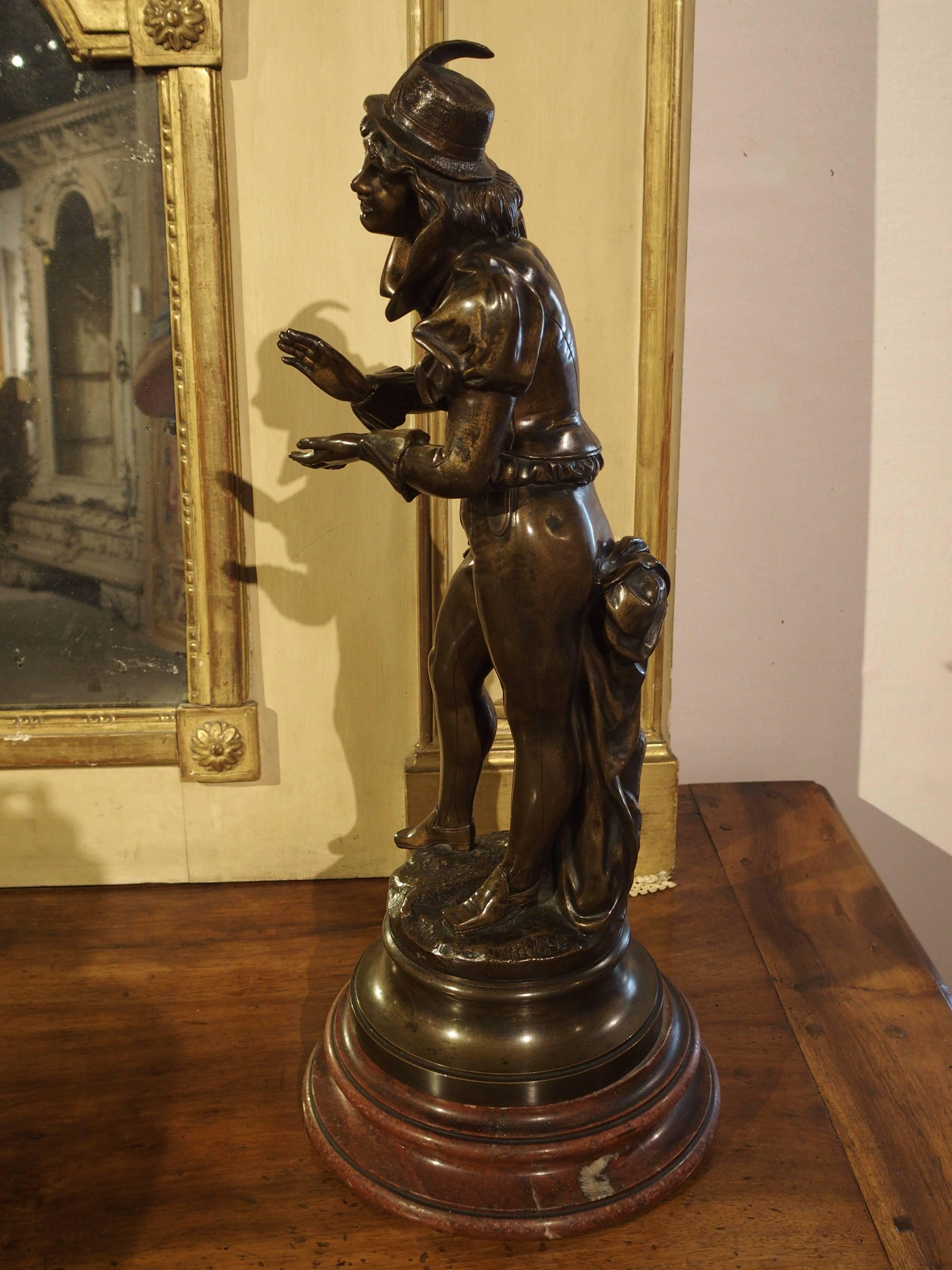 Antique European Patinated Bronze Statue on Marble Base 4