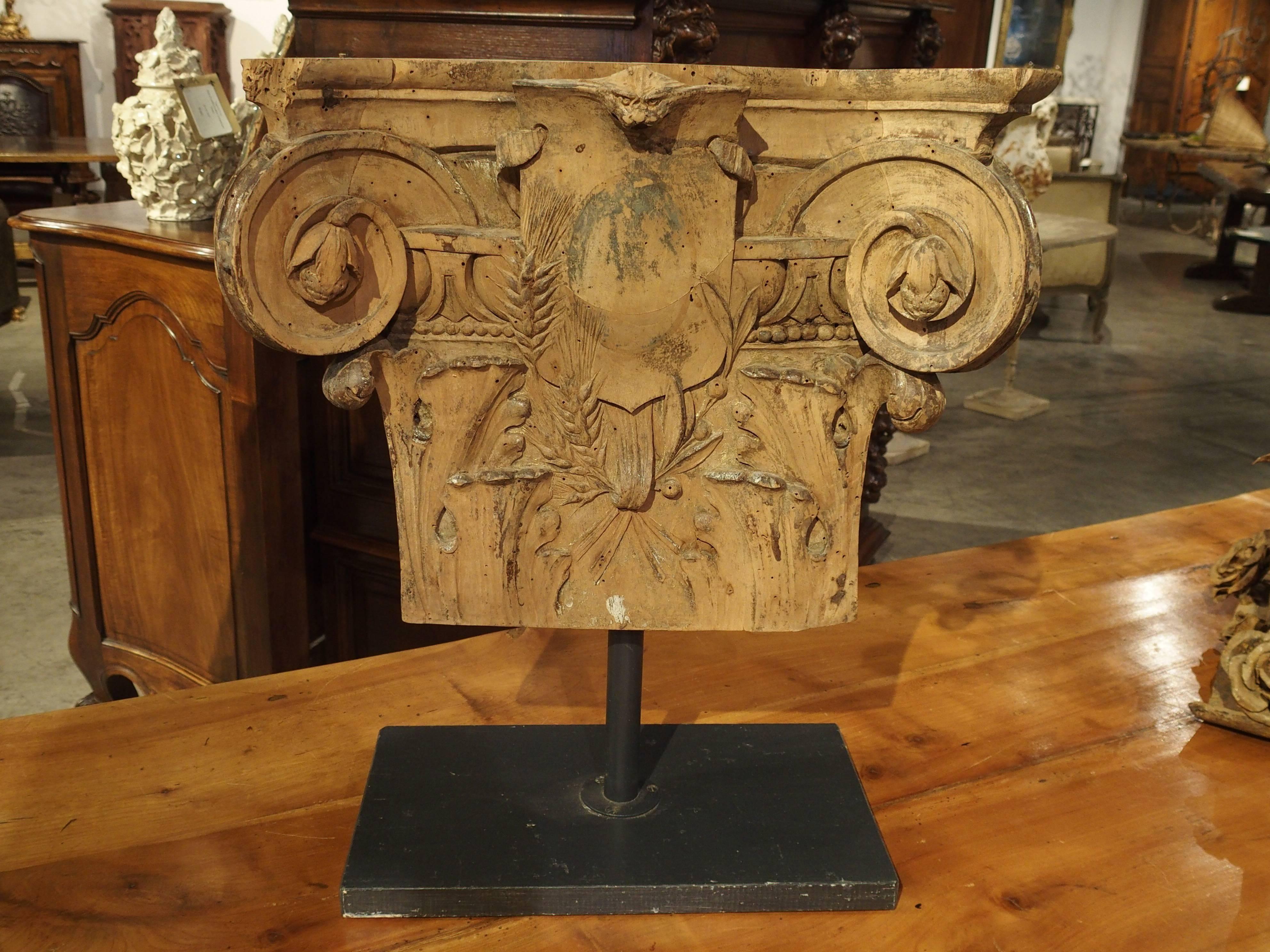 Carved Stripped and Mounted Antique Pilaster Capital from France, circa 1850