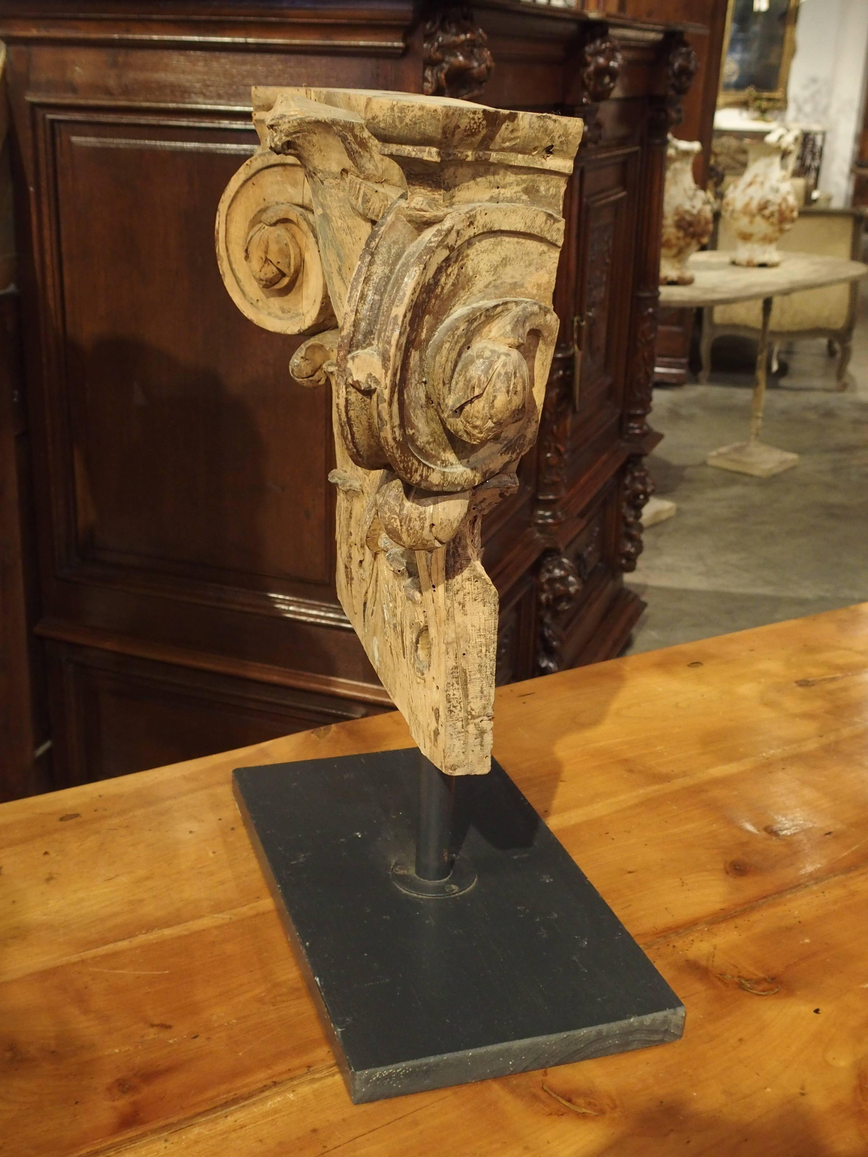 19th Century Stripped and Mounted Antique Pilaster Capital from France, circa 1850