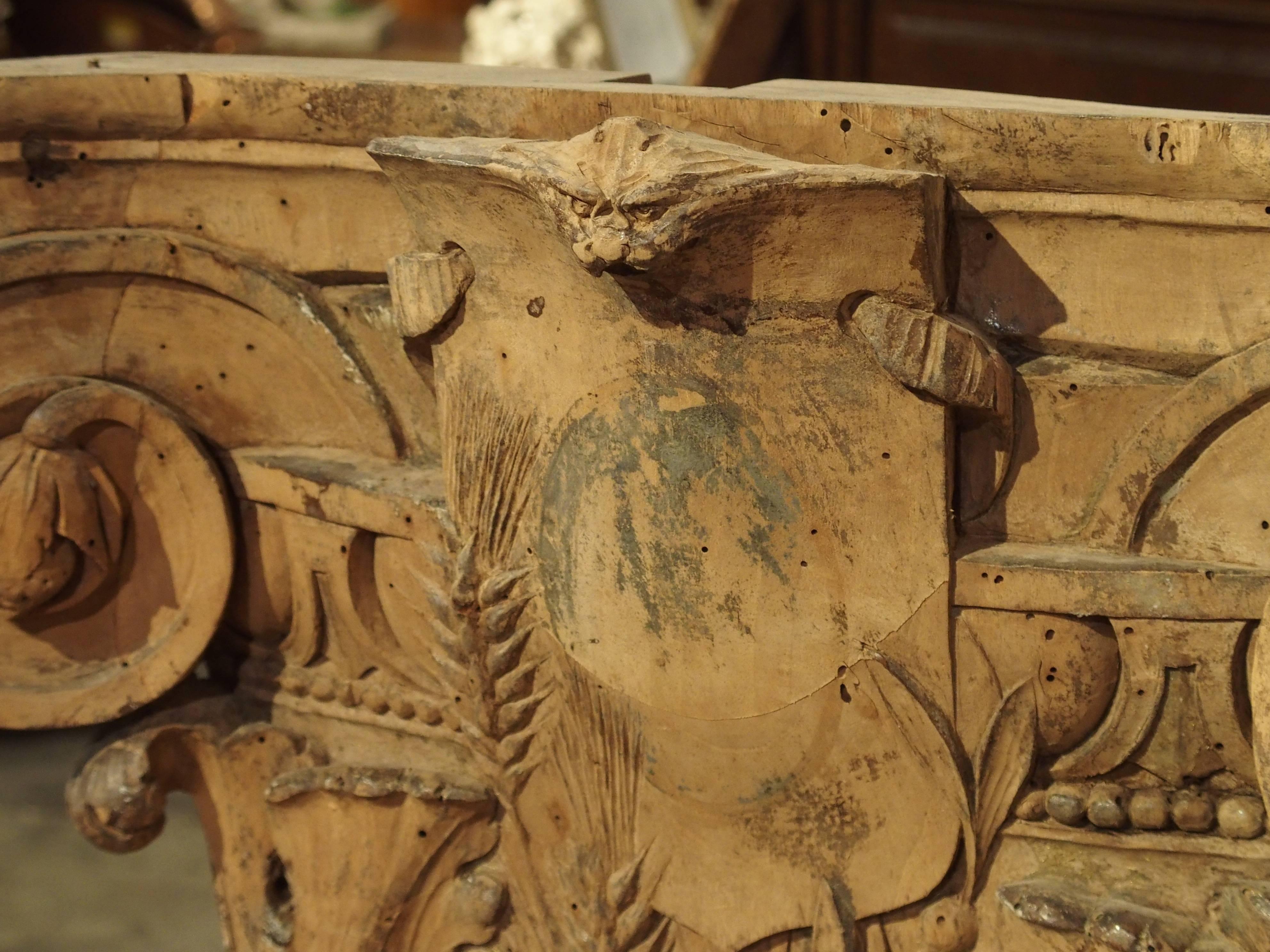Wood Stripped and Mounted Antique Pilaster Capital from France, circa 1850