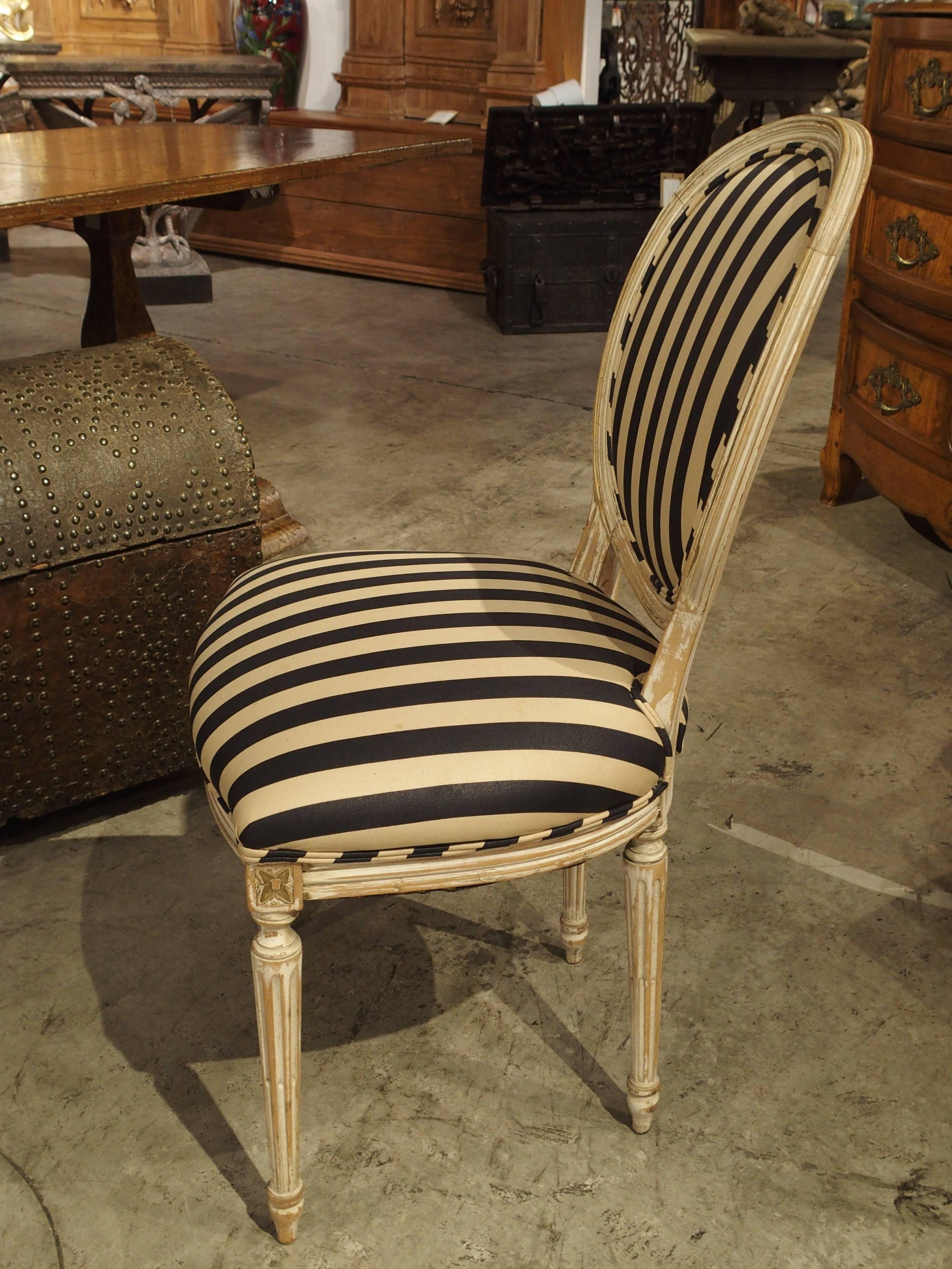 Pair of Parcel Painted Antique Louis XVI Style Side Chairs In Good Condition In Dallas, TX