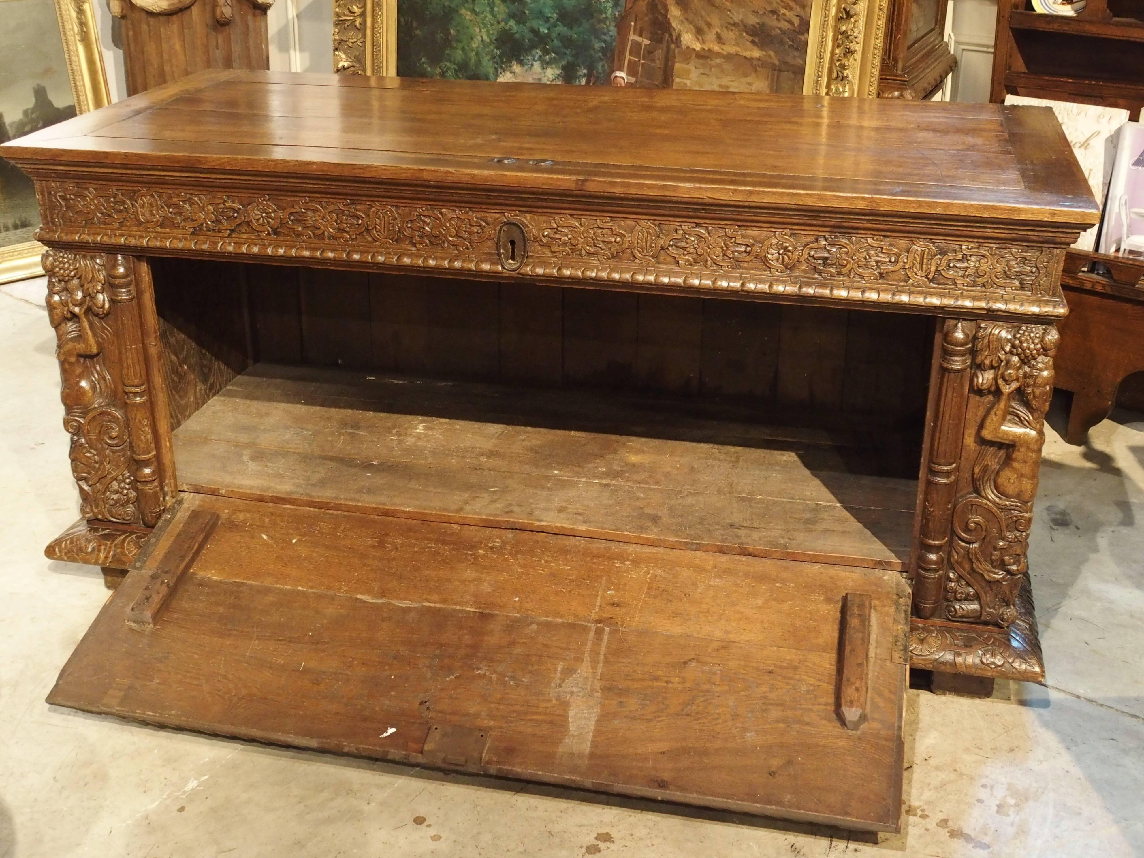 Large Antique Oak Renaissance Trunk from Normandy France 3