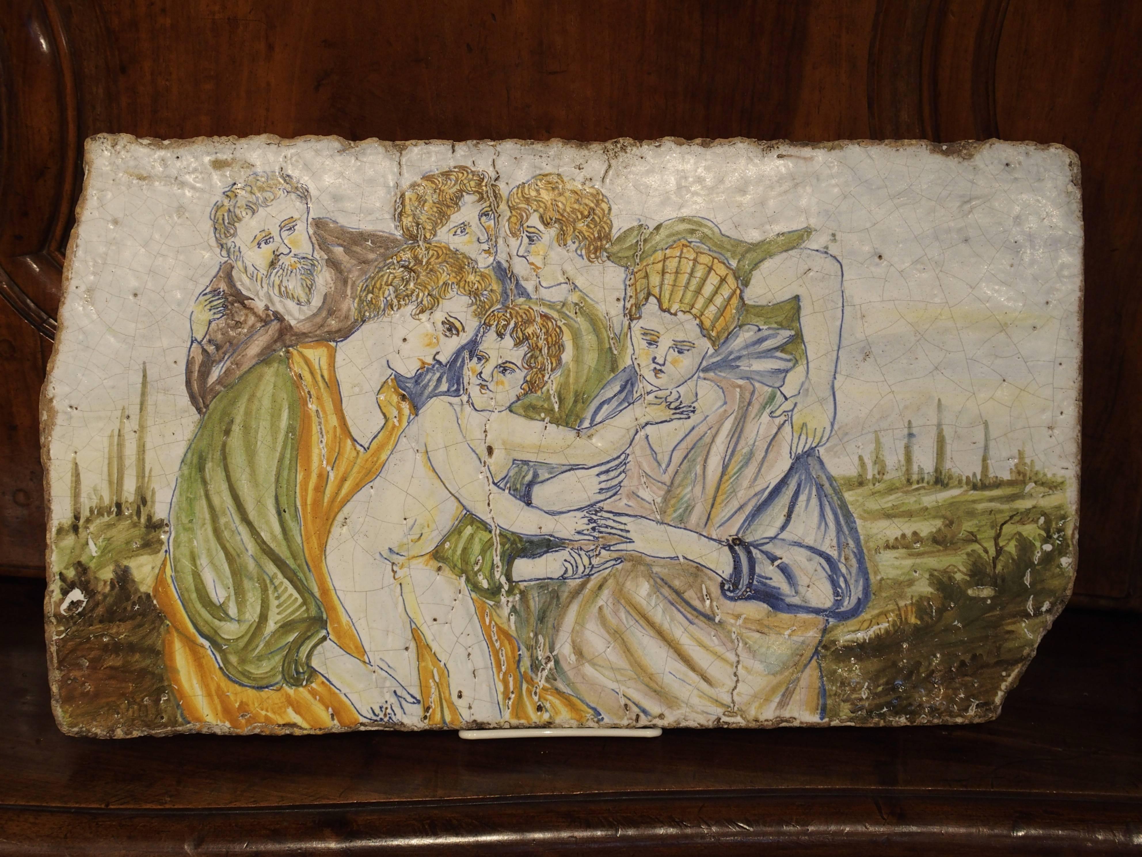 18th Century and Earlier Antique Painted Tile from Italy, 17th Century