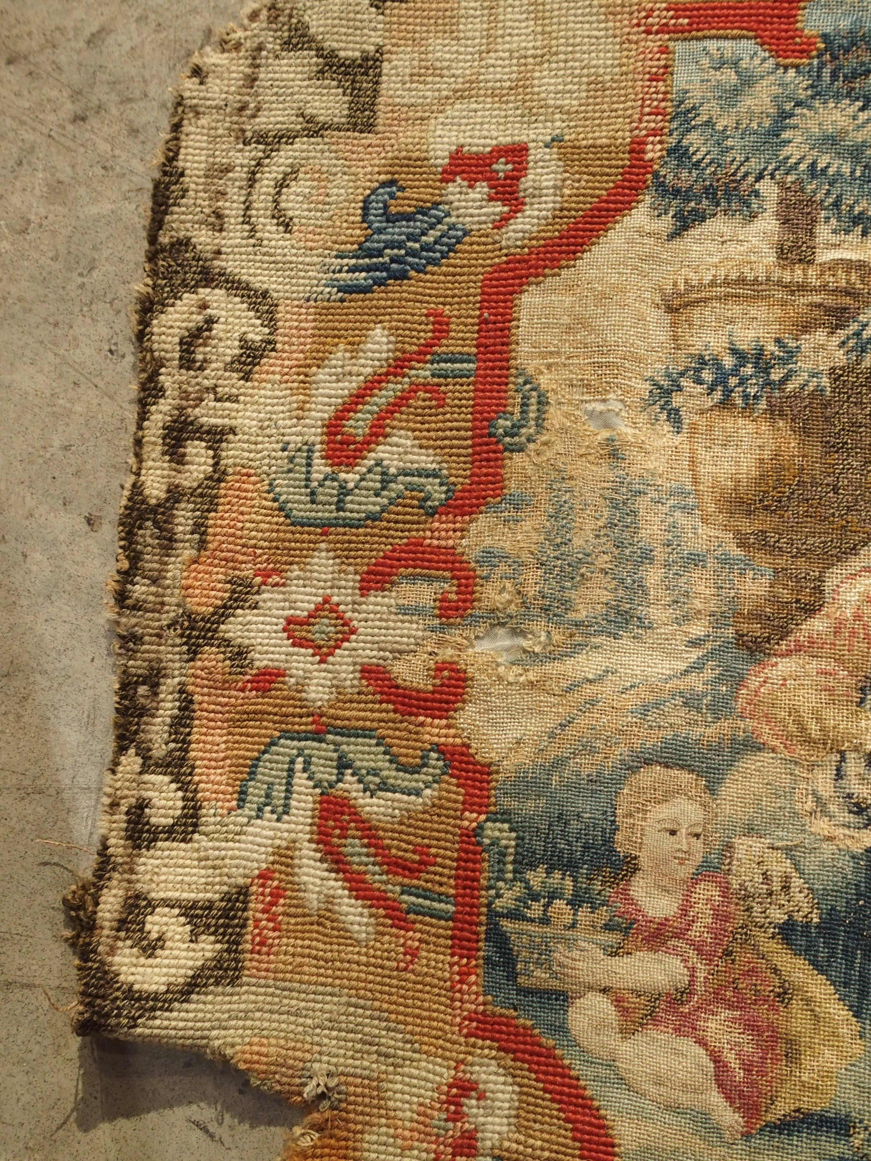 Classical Greek Rare 17th Century French Scenic Silk Tapestry with Needlepoint Border Chair Back