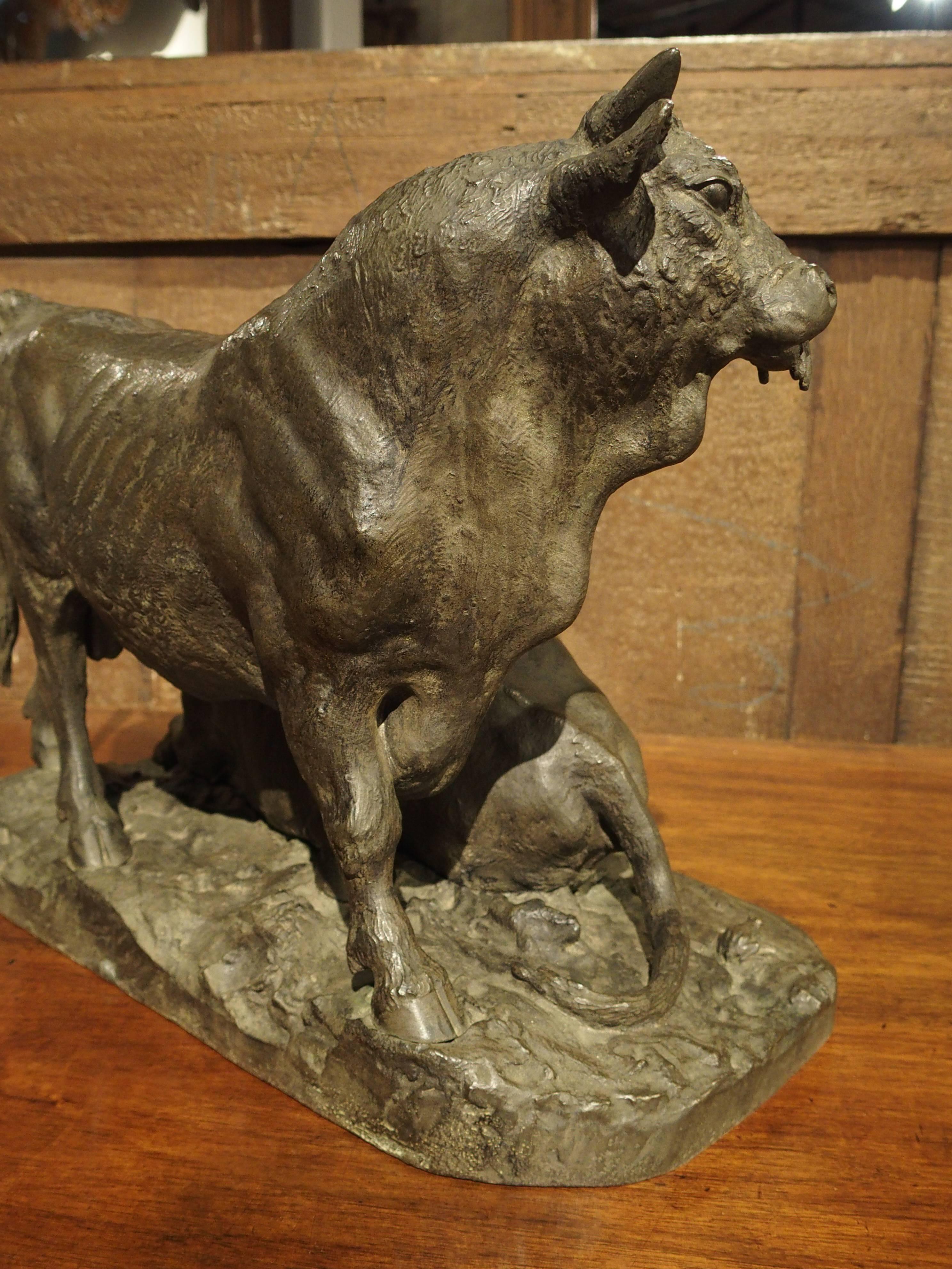 19th Century Antique French Bronze of a Bull and Cow, Christophe Fratin, Early to Mid 1800s