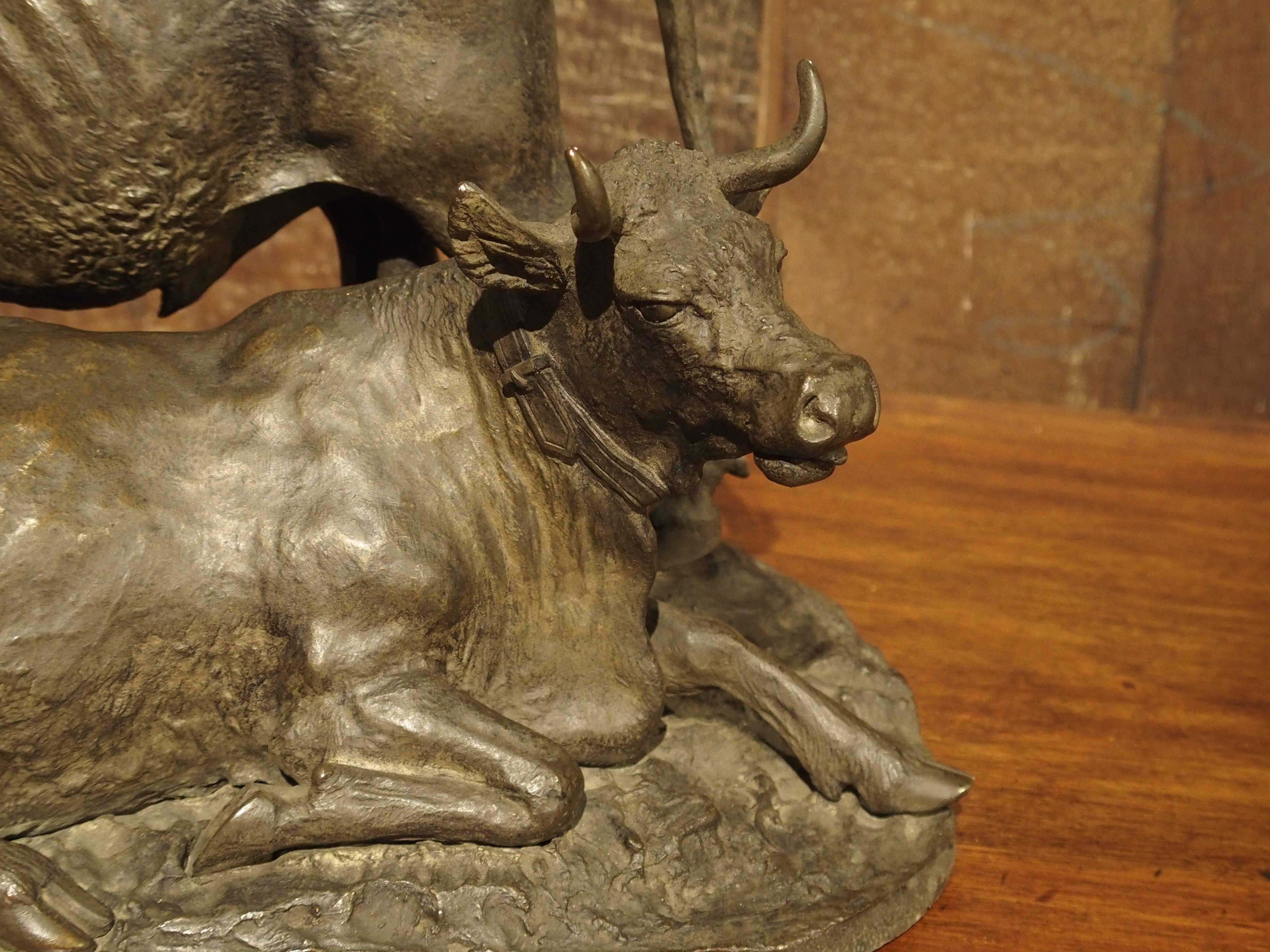 Antique French Bronze of a Bull and Cow, Christophe Fratin, Early to Mid 1800s 2