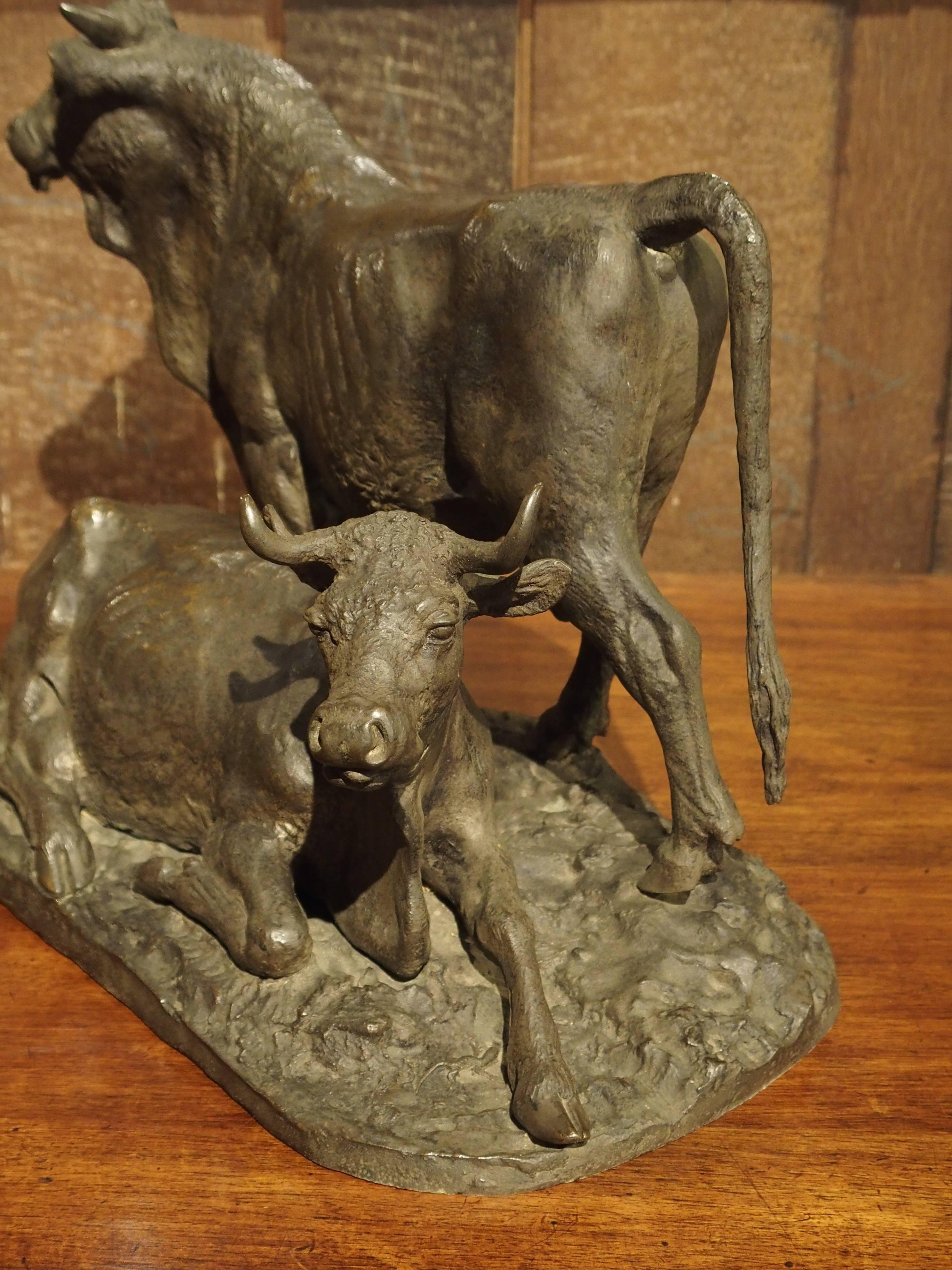 Antique French Bronze of a Bull and Cow, Christophe Fratin, Early to Mid 1800s 3