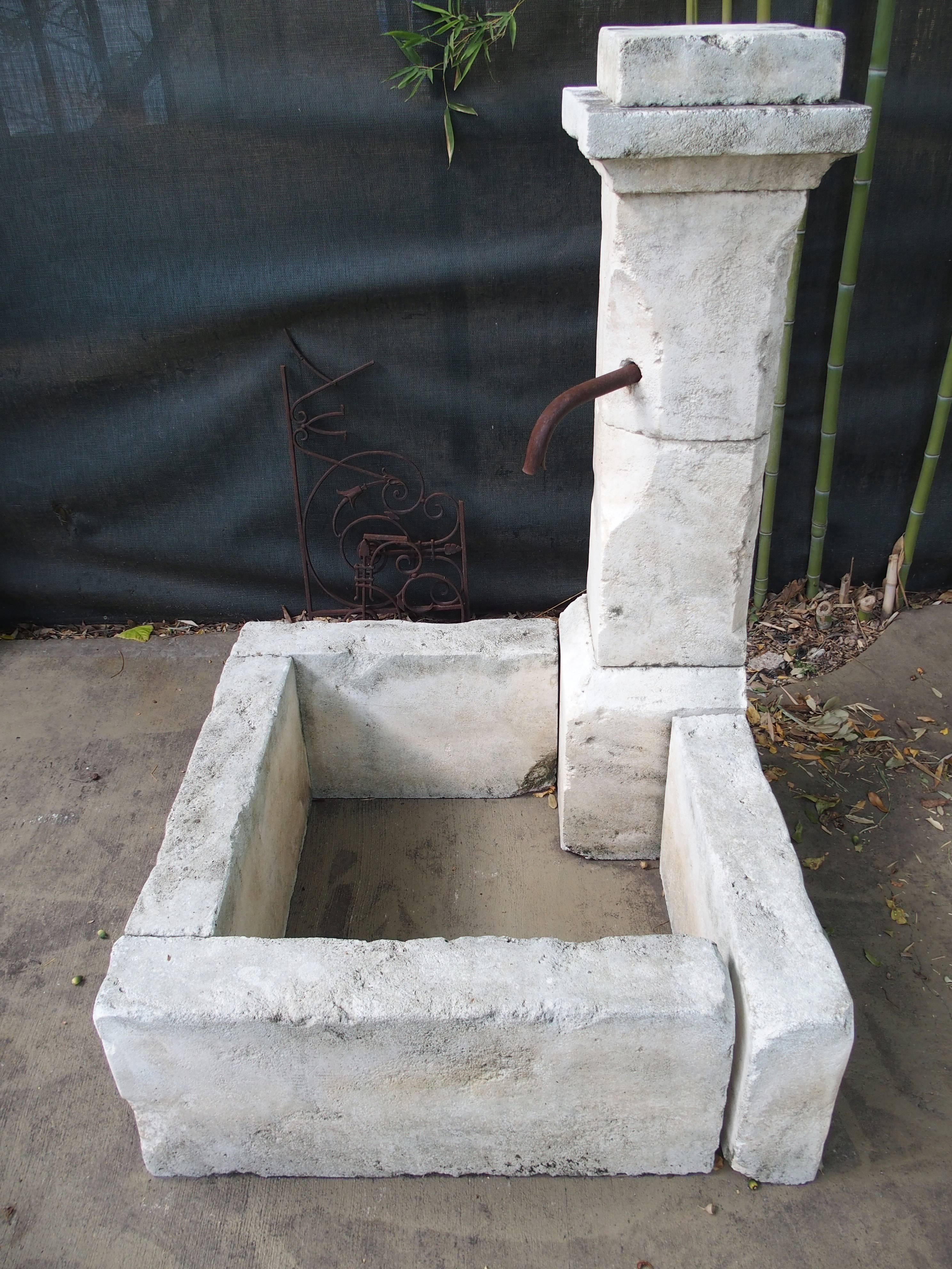 Contemporary Carved Limestone Corner Fountain from France