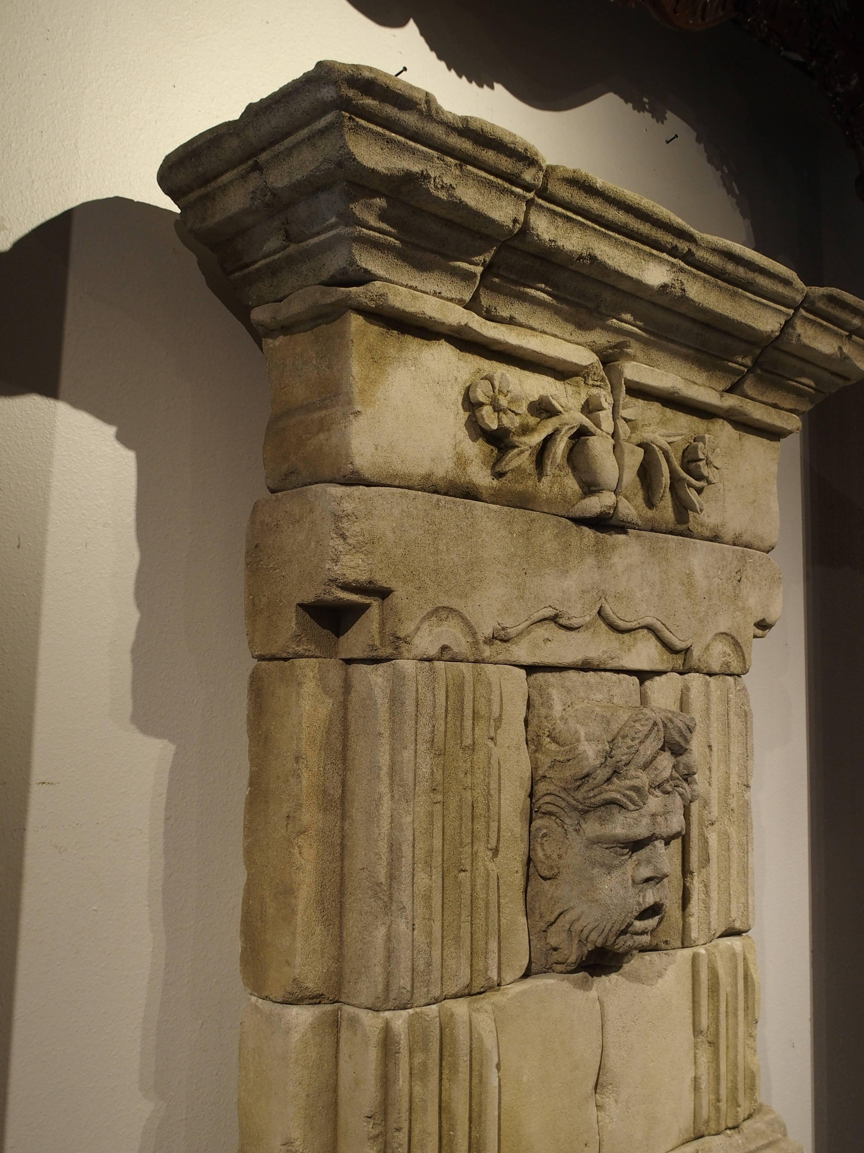 Late 20th Century Large Carved Limestone Wall Fountain from France