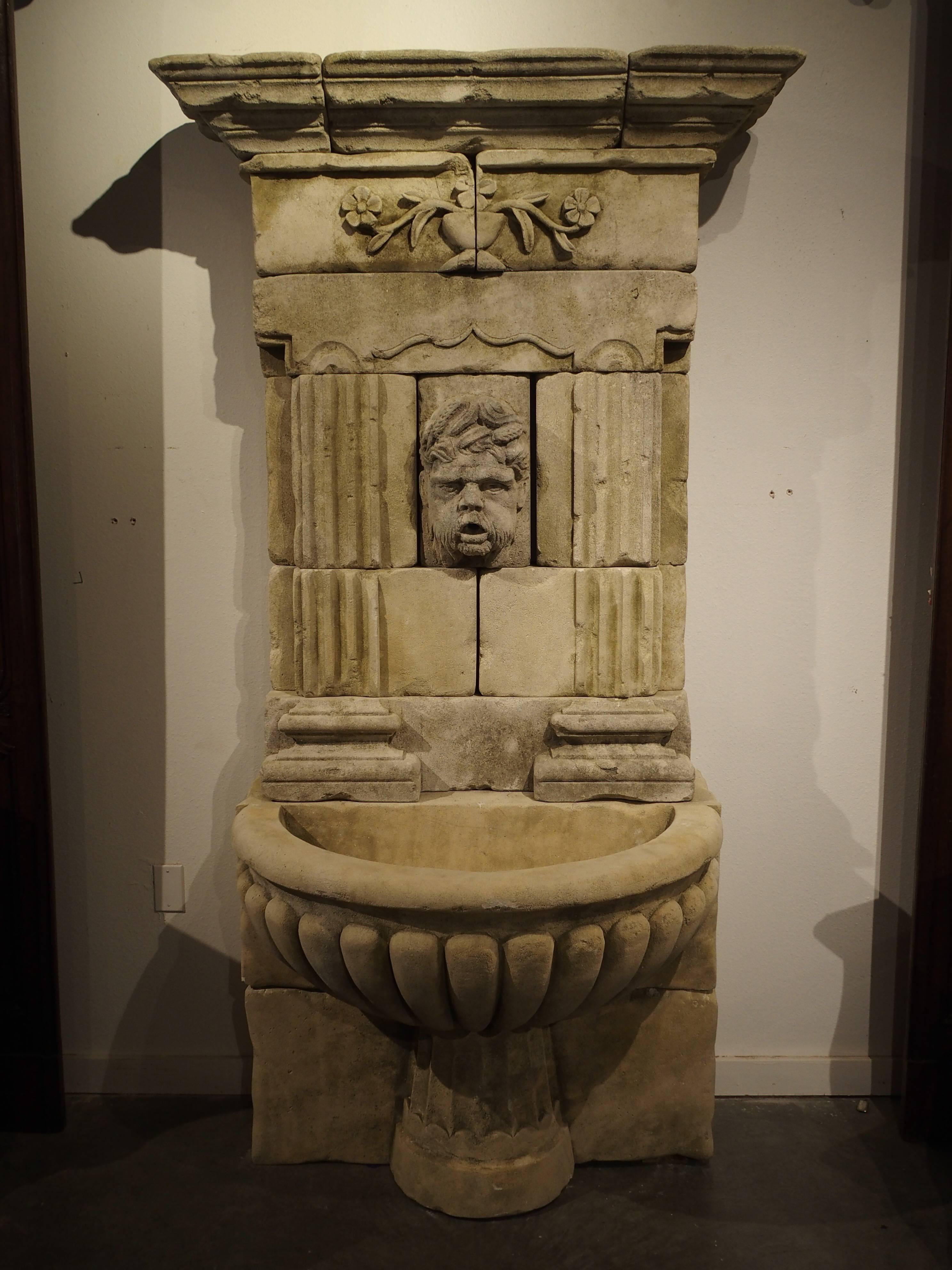 Large Carved Limestone Wall Fountain from France In Good Condition In Dallas, TX