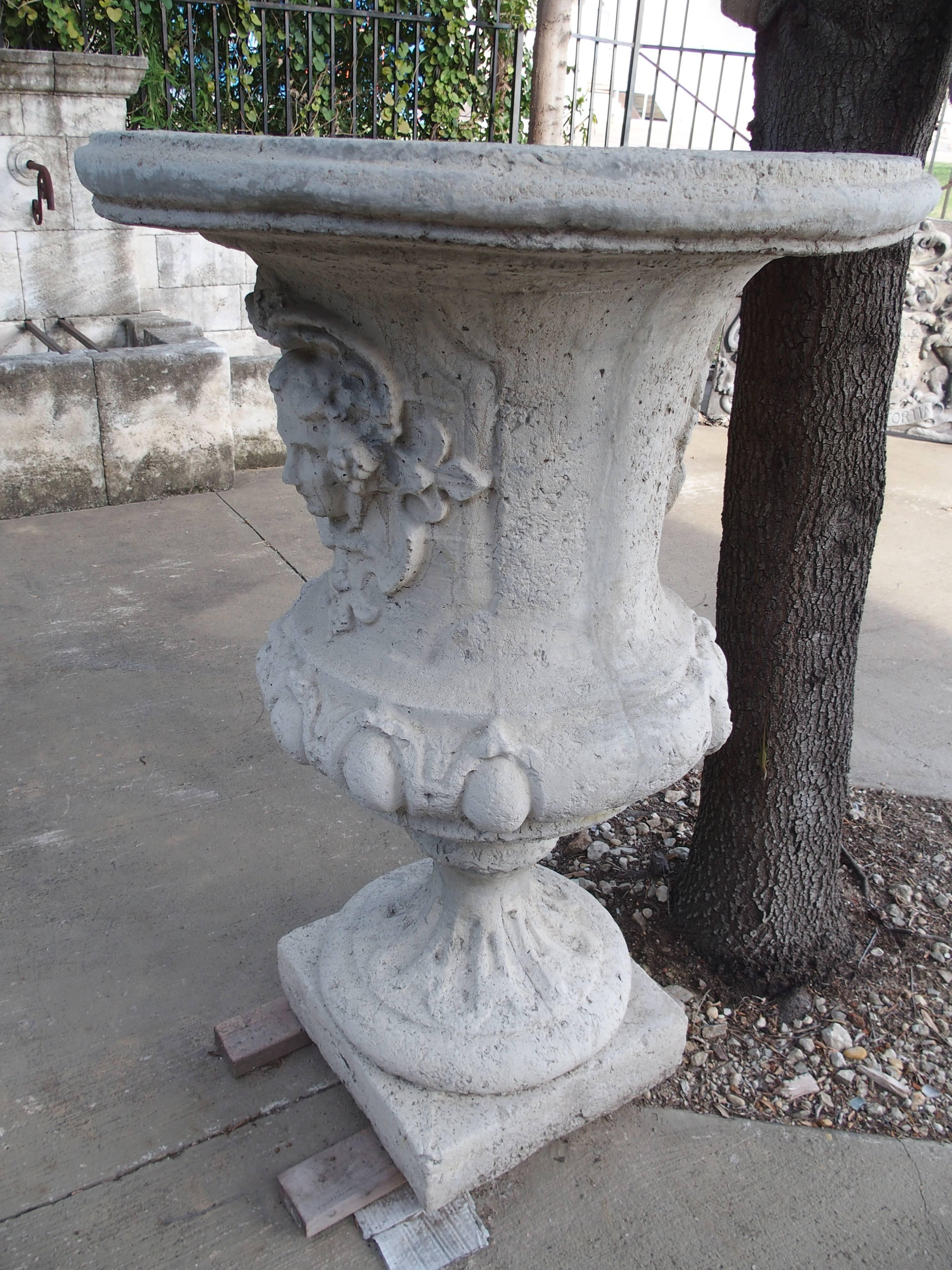 Pair of Large Louis XIV Style Urns in Cream Sandstone Finish In Good Condition In Dallas, TX
