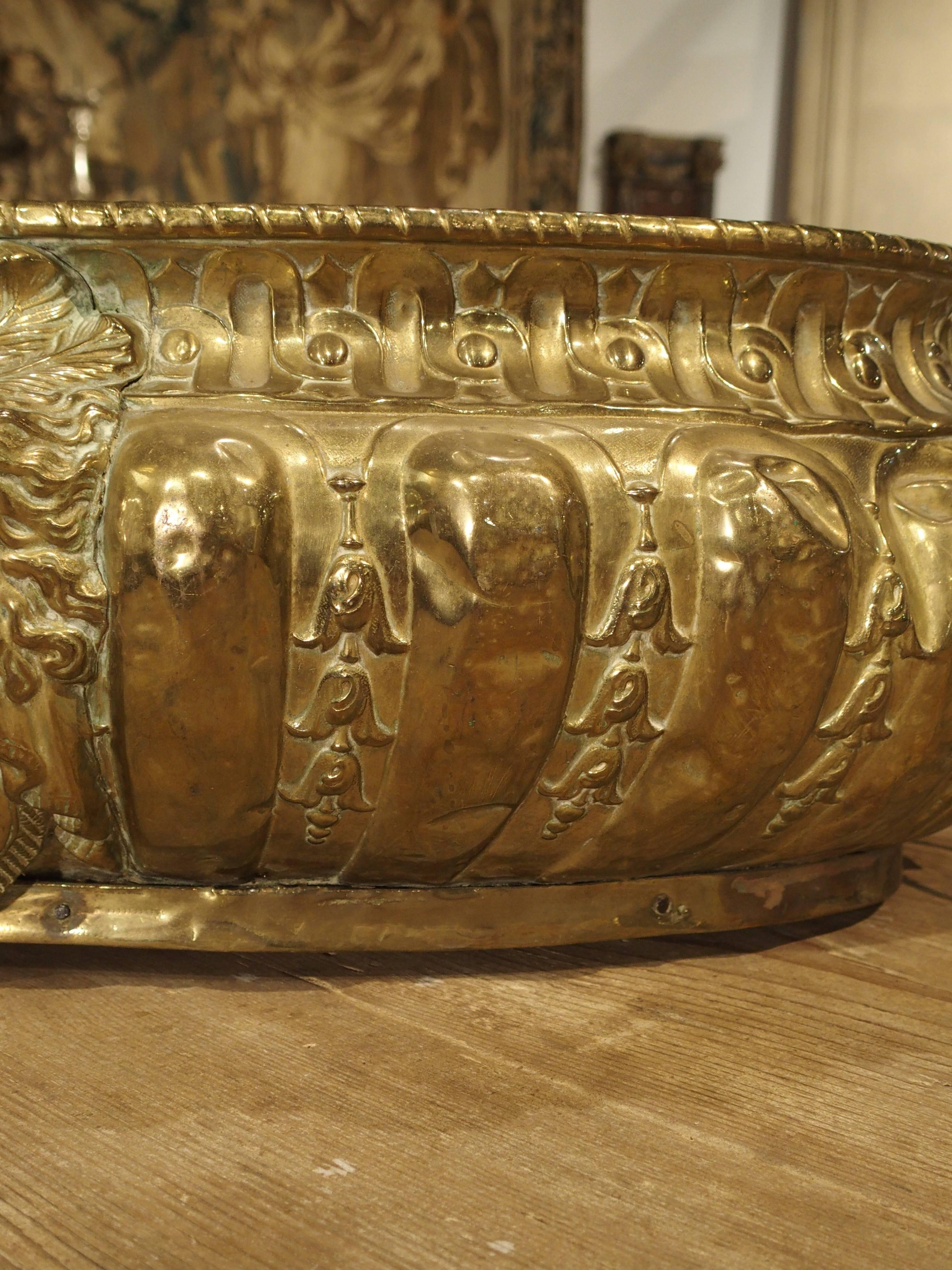 French Large Antique Brass Jardiniere from France, circa 1860