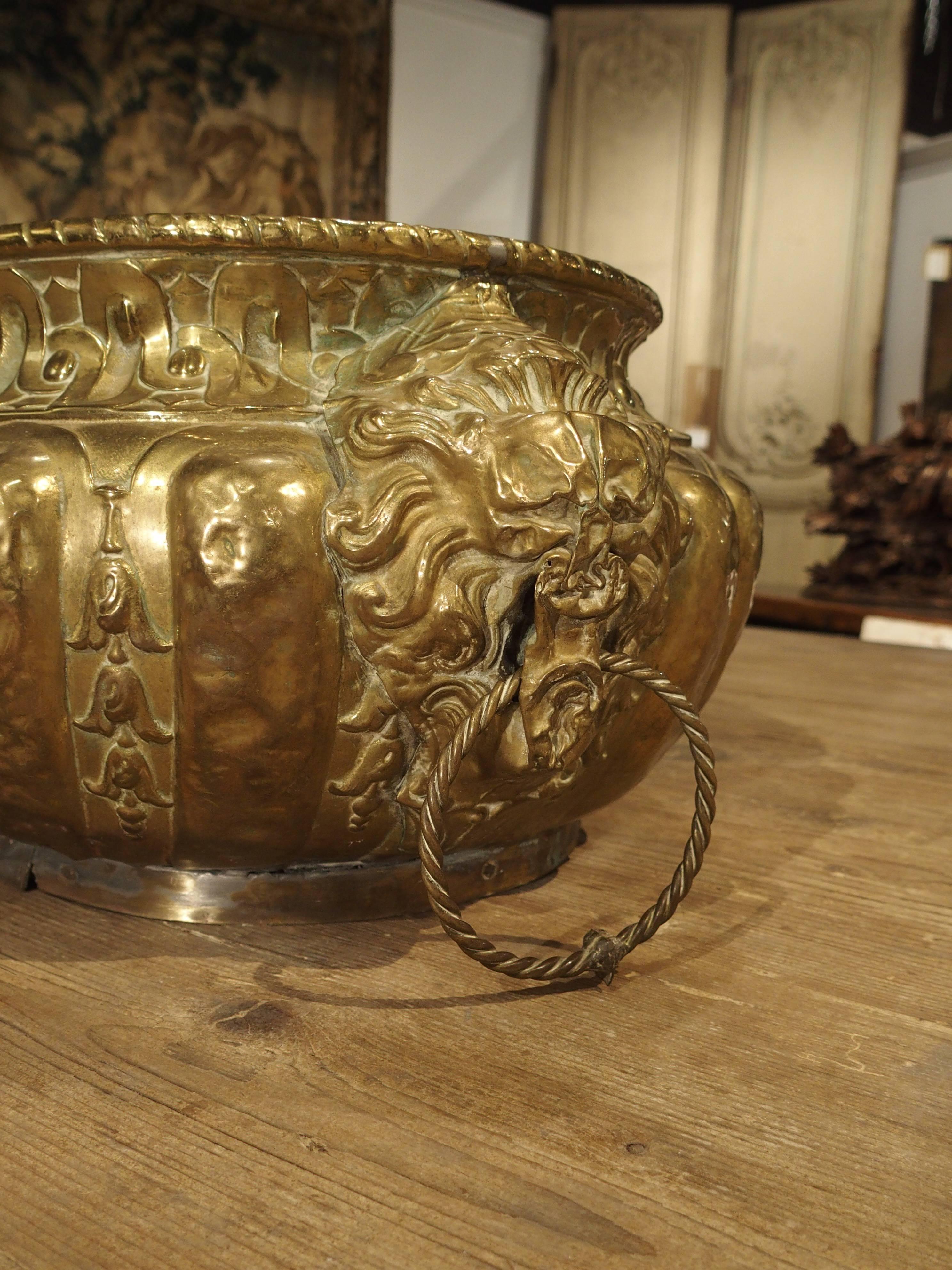 19th Century Large Antique Brass Jardiniere from France, circa 1860
