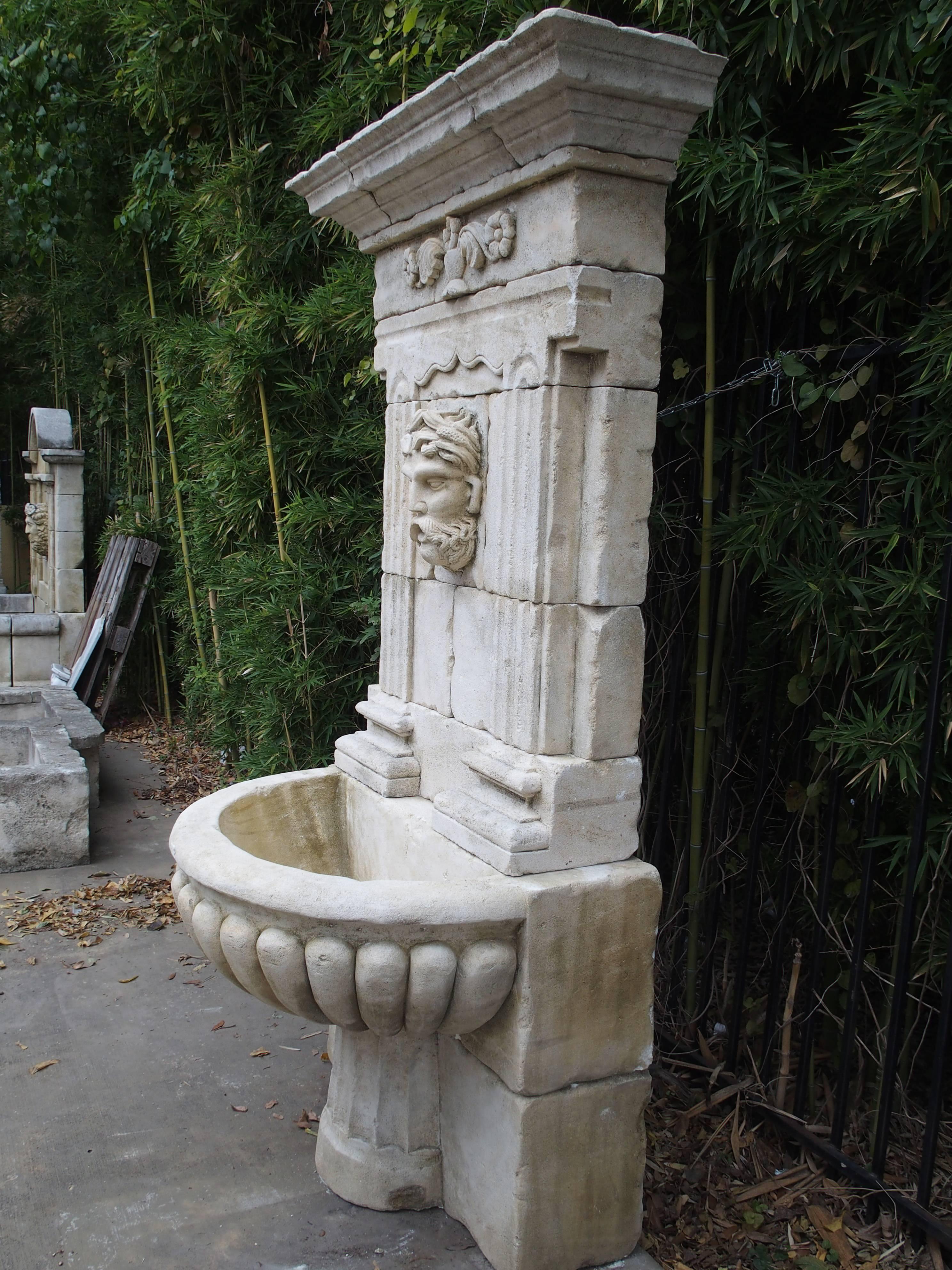 French Large Carved Limestone Wall Fountain from France