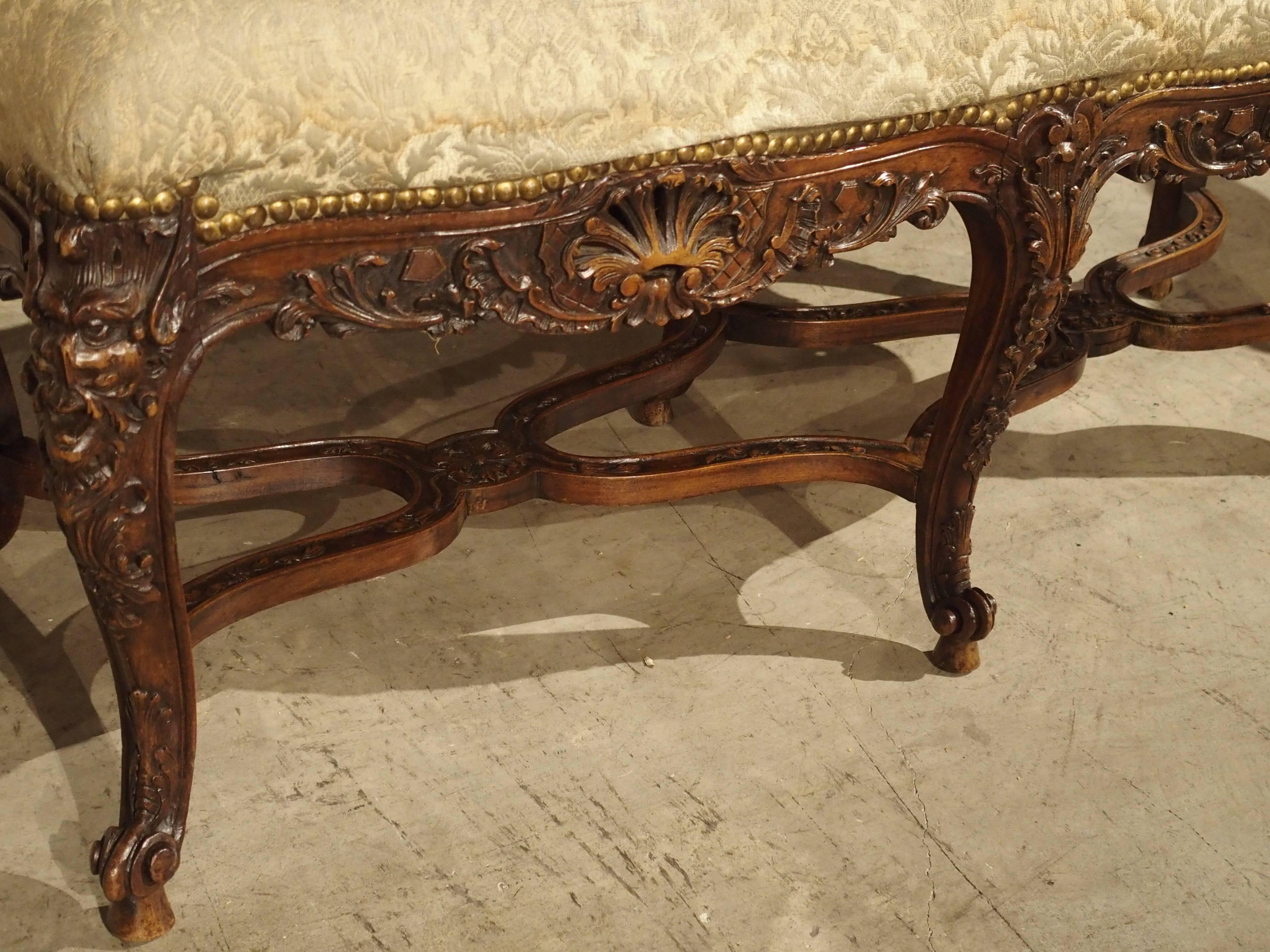 French Antique Regence Style Bench from France, 19th Century