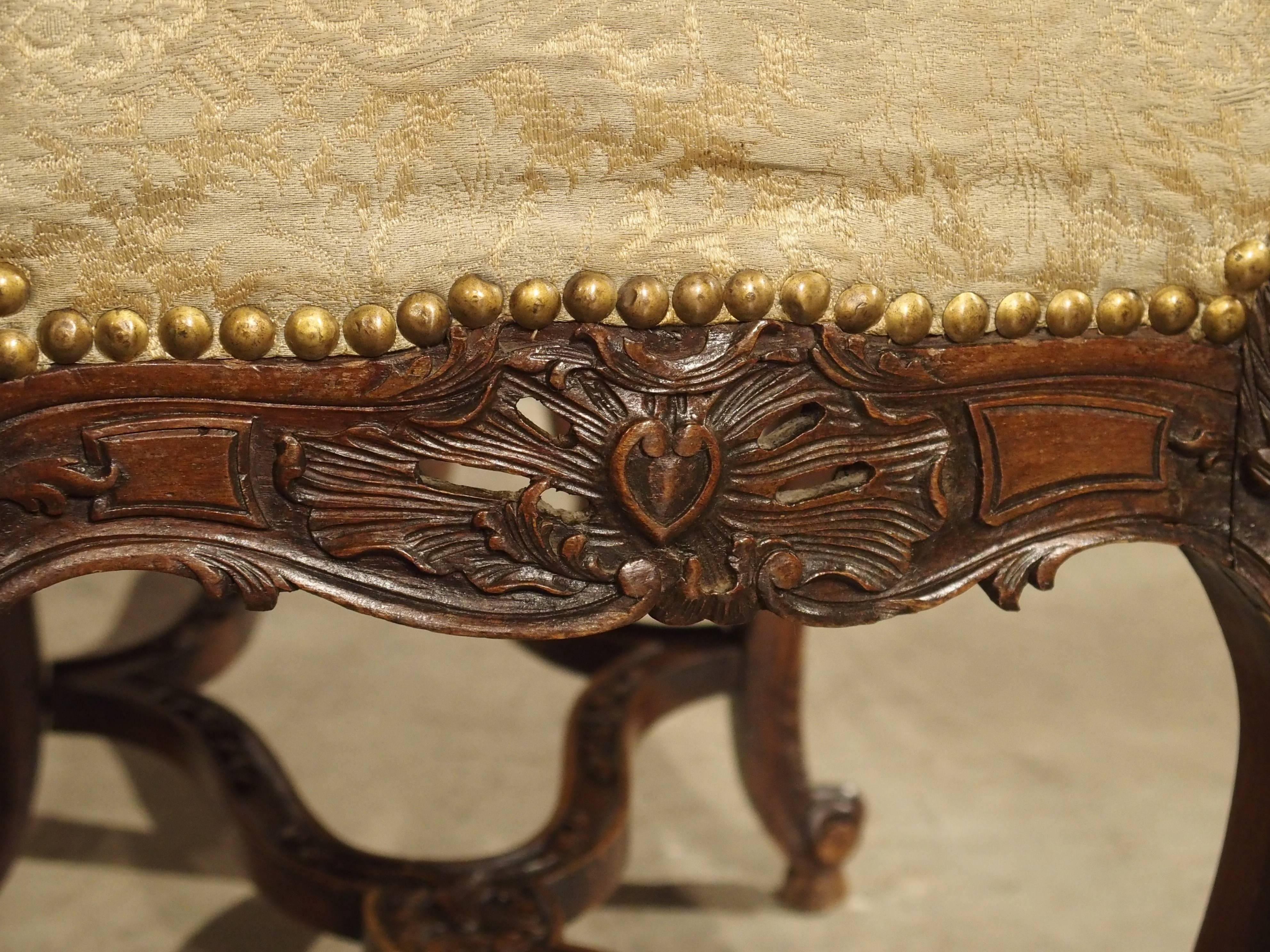 Carved Antique Regence Style Bench from France, 19th Century